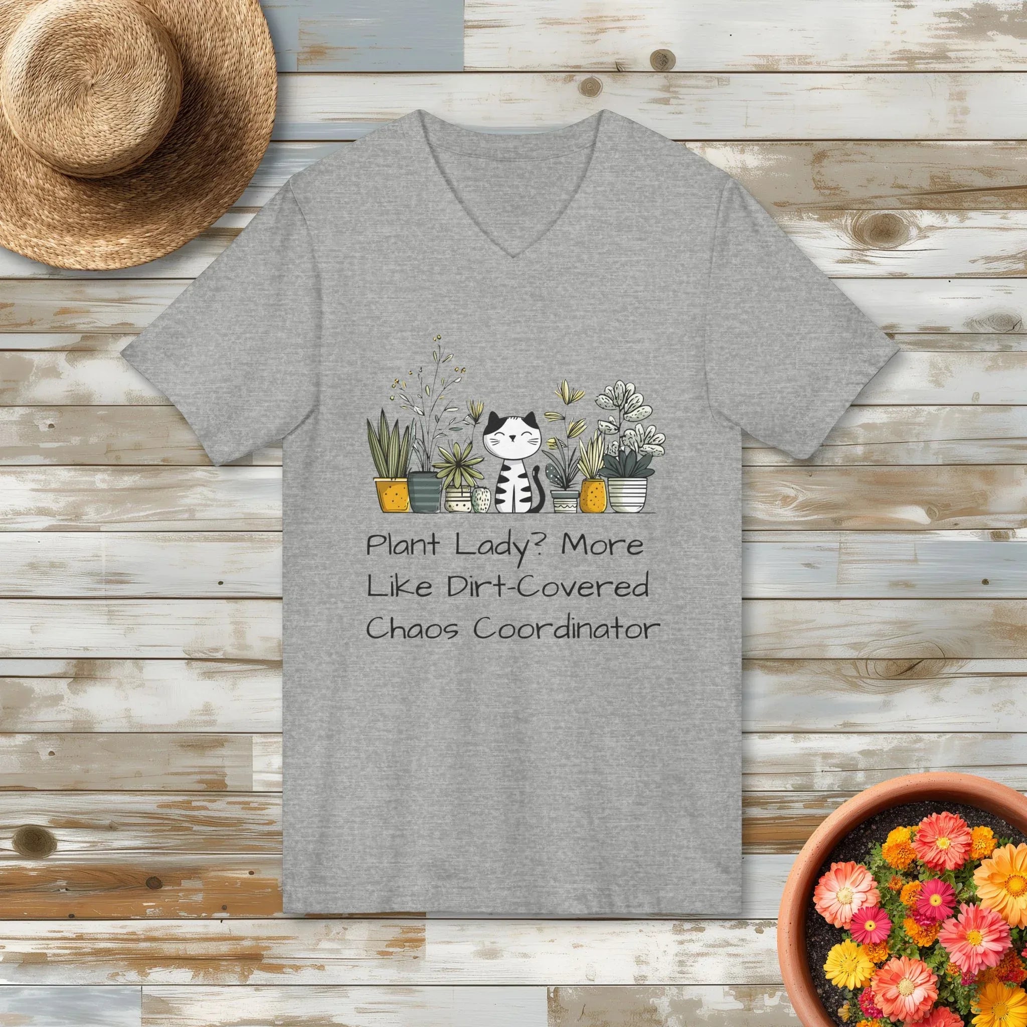 Dirt Covered Chaos Coordinator V-Neck Shirt – Plant Lady Cat Mom