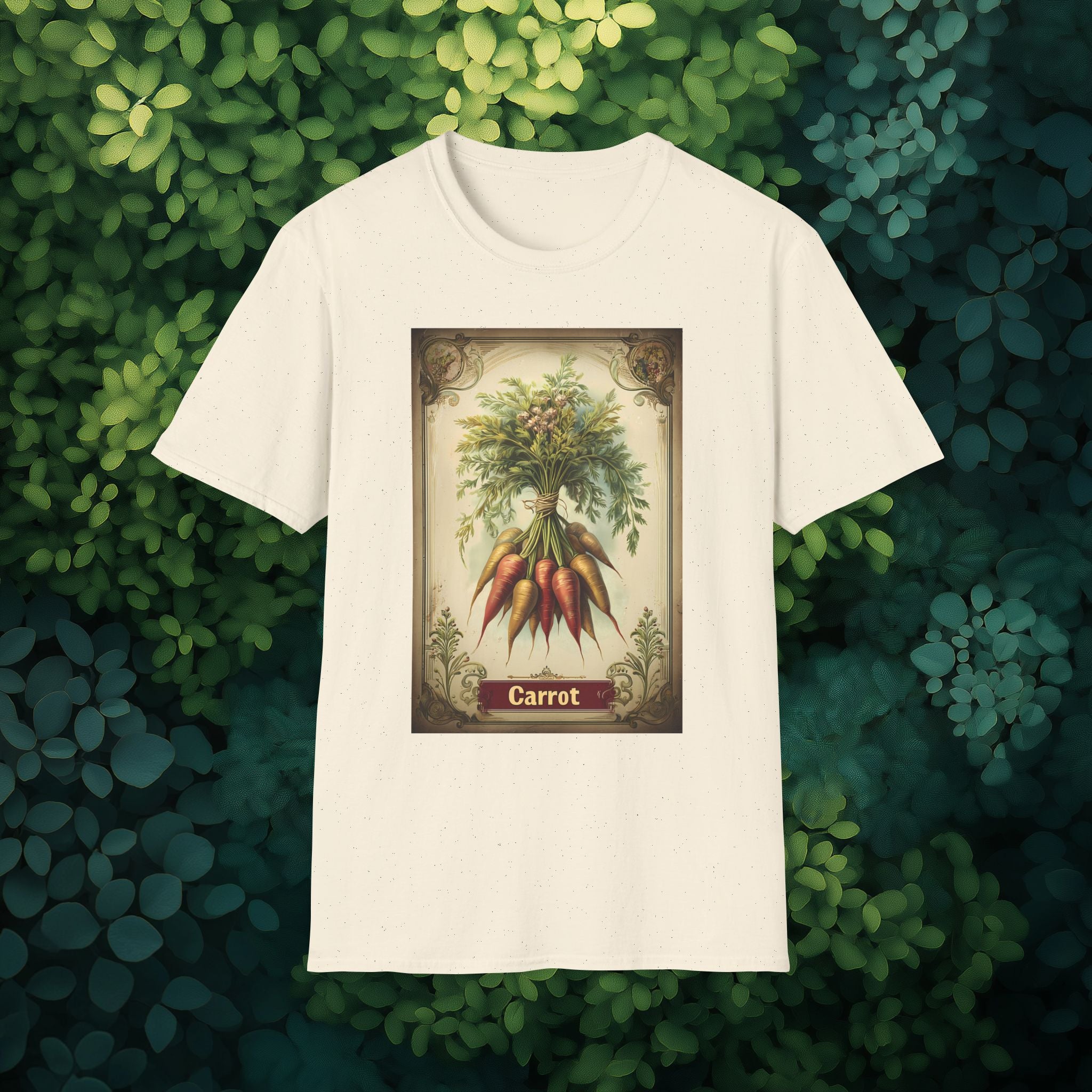 Retro Carrot Vegetable Seed Packet Unisex T-Shirt for Gardeners, Nature Lovers, Summer Casual Wear