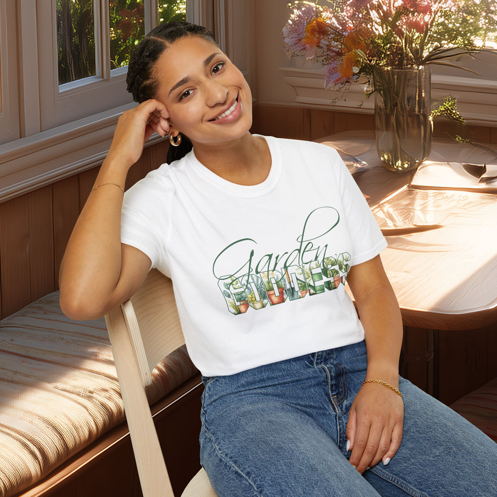 Artistic Garden Goddess T-Shirt for Plant Lovers and Gardeners
