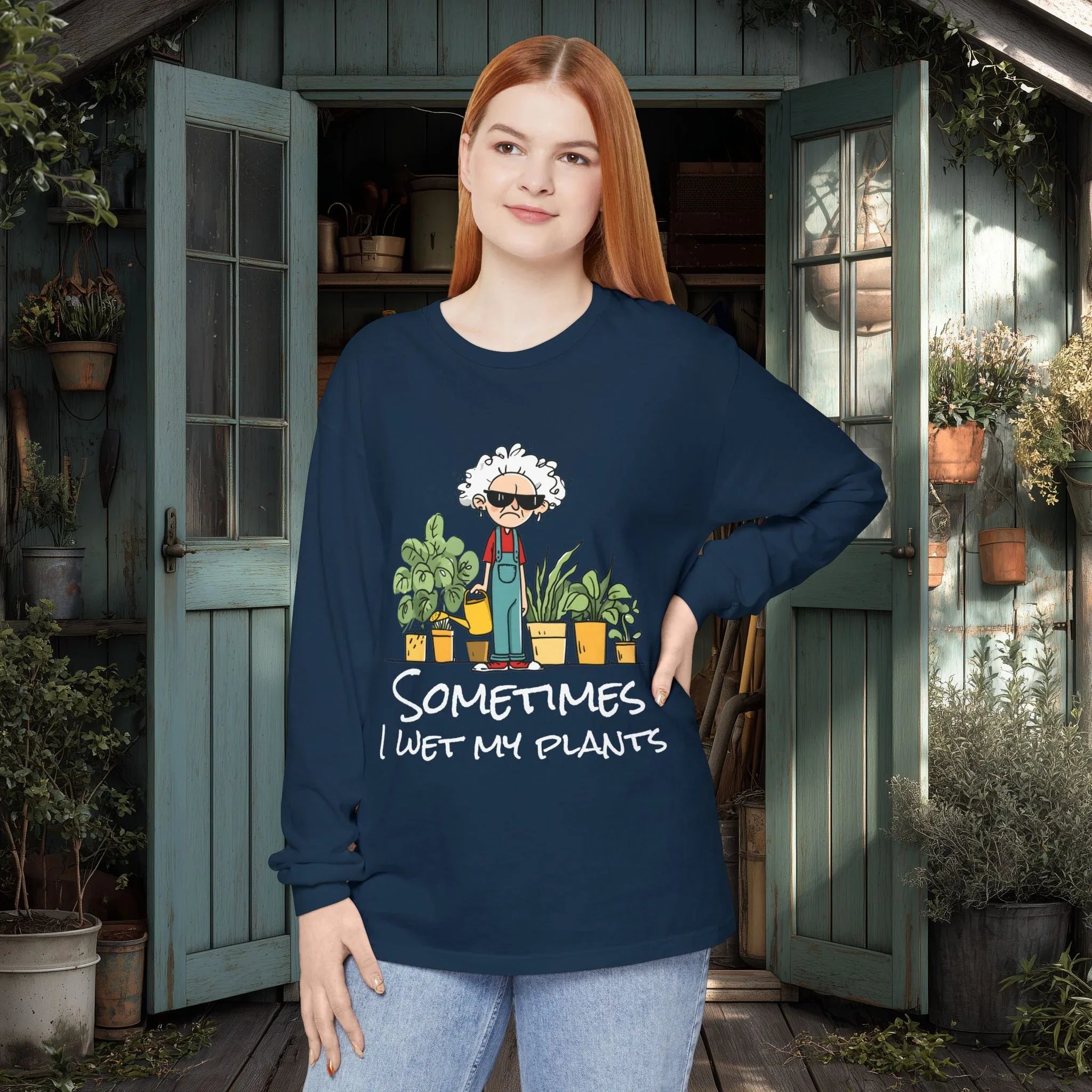 Grumpy Old Lady Sometimes I Wet My Plants Long Sleeve Tee