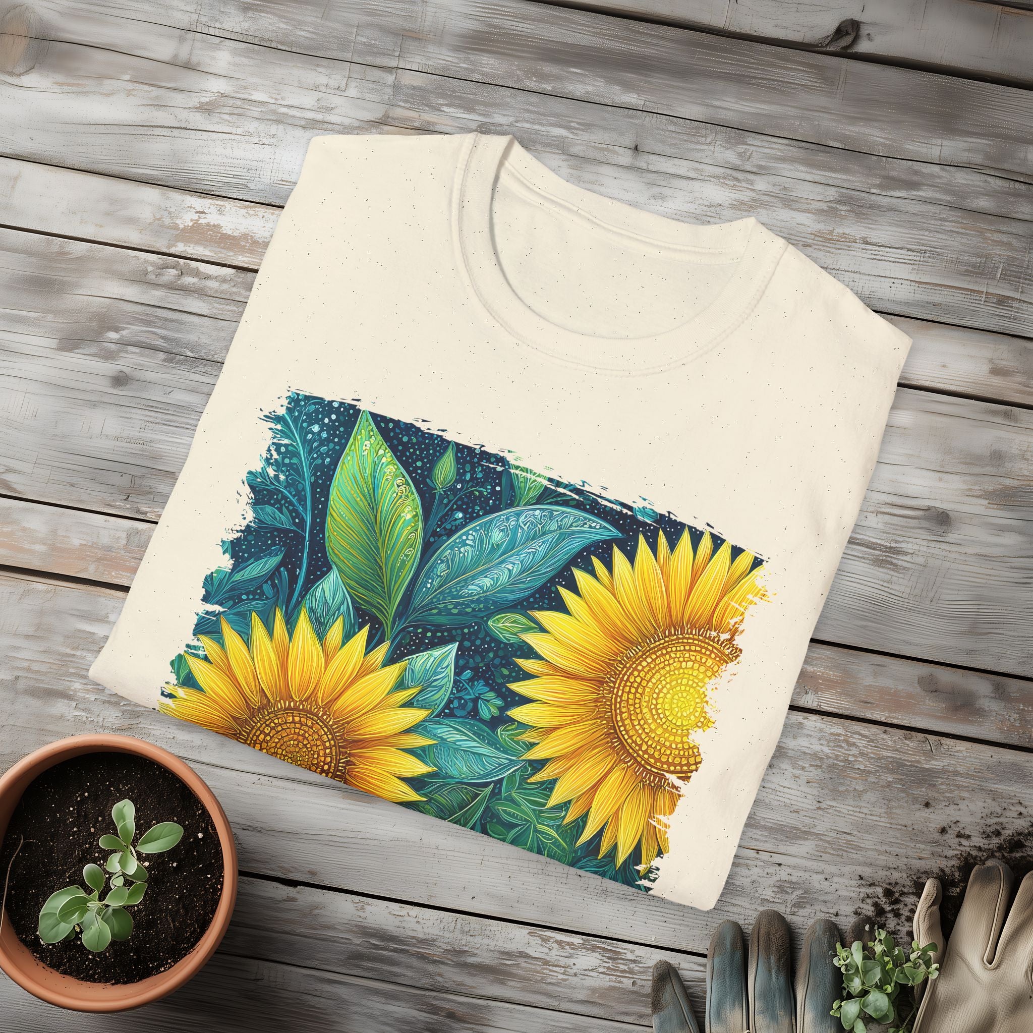 Whimsical Sunflower Garden T-Shirt for Plant Lovers and Gardeners