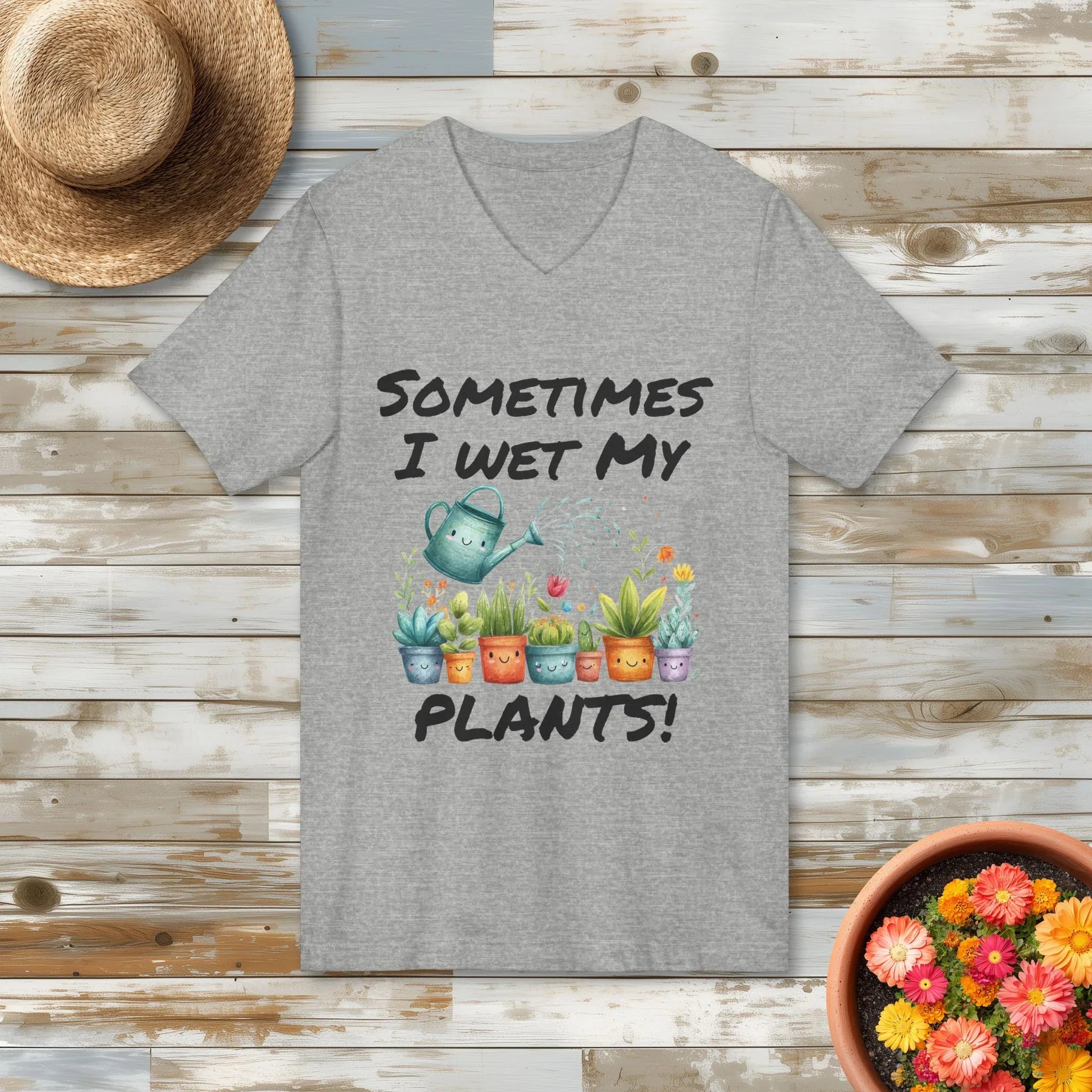 Cartoon Sometimes I Wet My Plants V-Neck T-Shirt