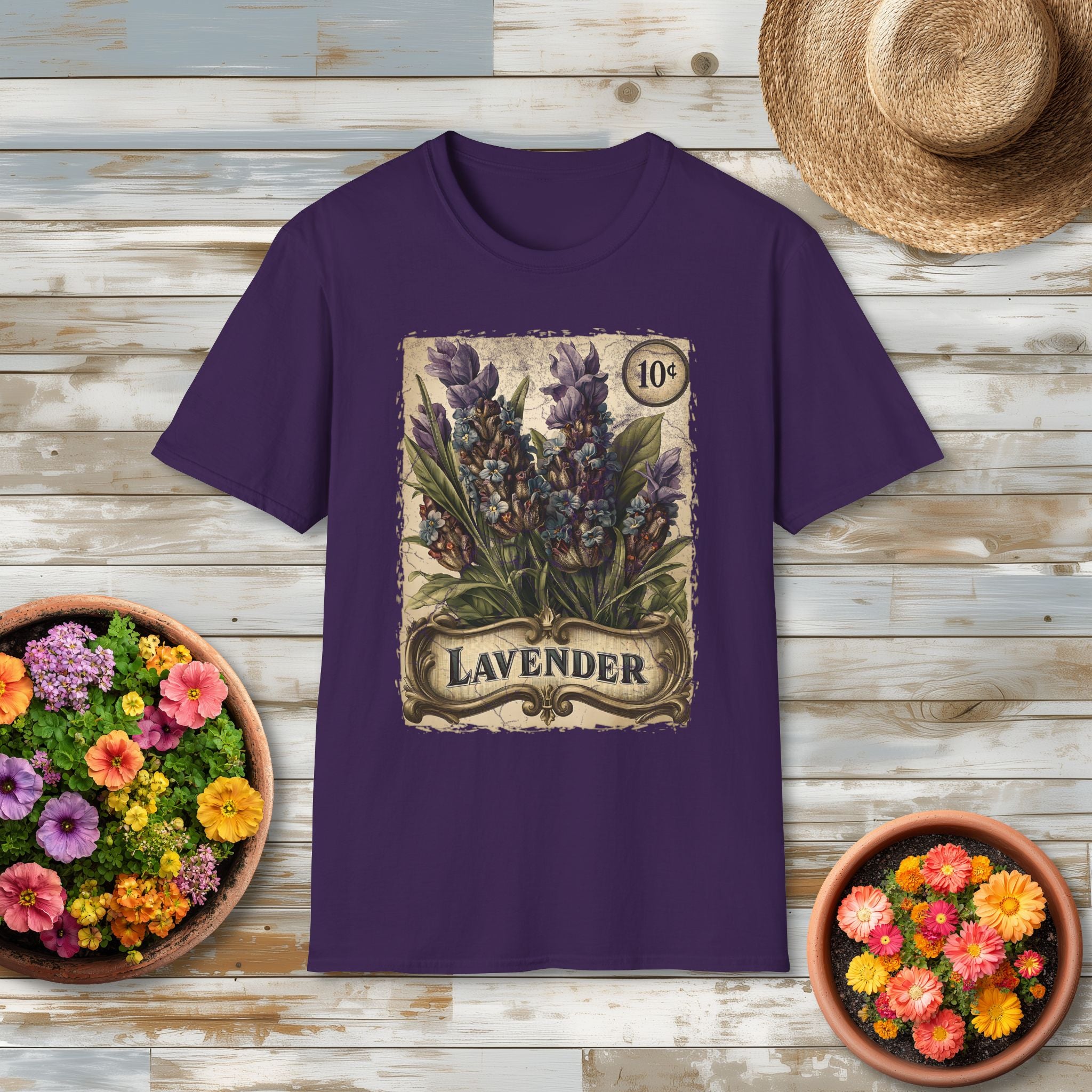 Lavender Seed Packet Vintage Garden Graphic T-Shirt for Flower Lovers