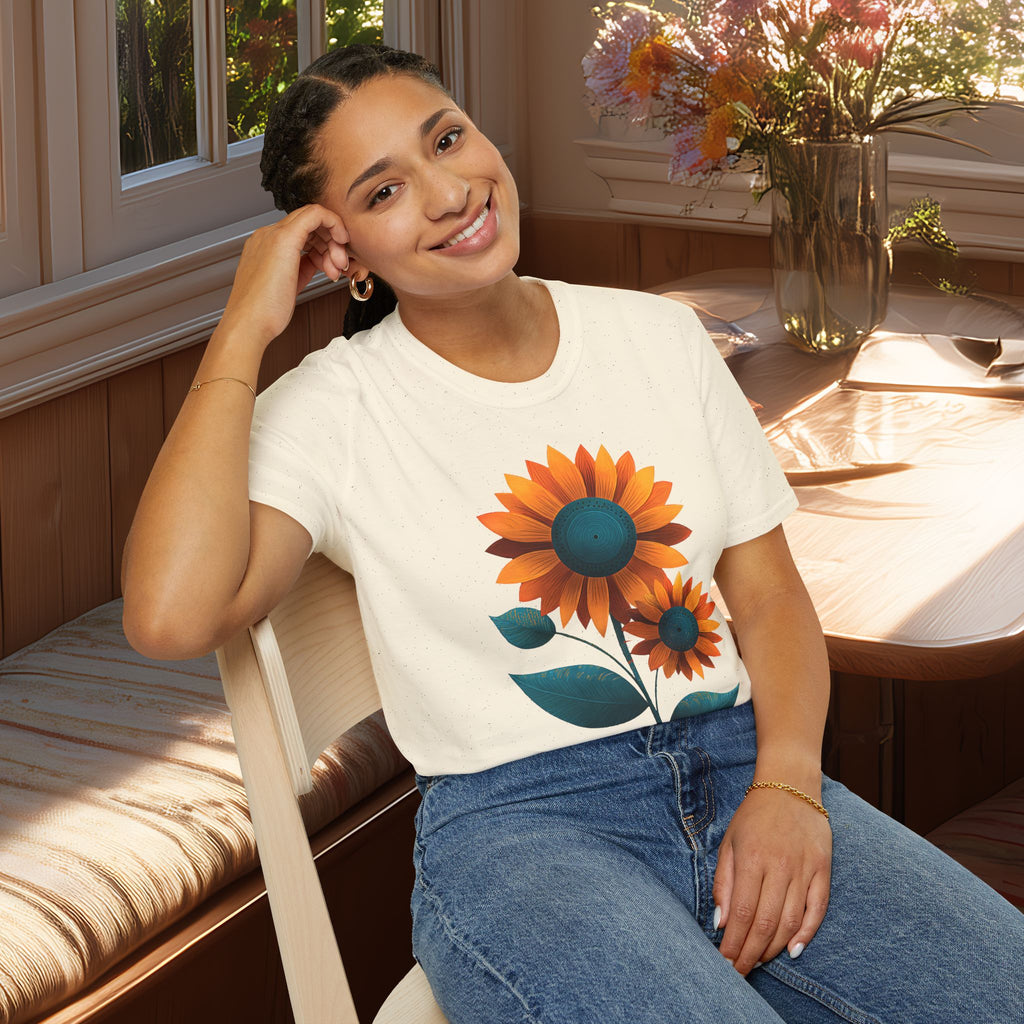 Minimalist Sunflower Duo T-Shirt – Modern Garden Style