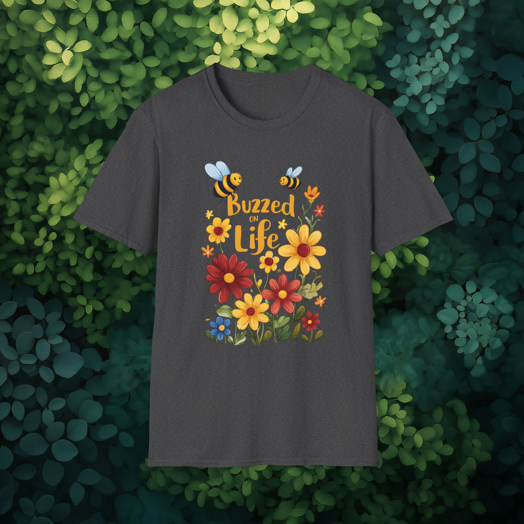 Cartoon Buzzed on Life Unisex T-Shirt for Gardeners, Nature Lovers