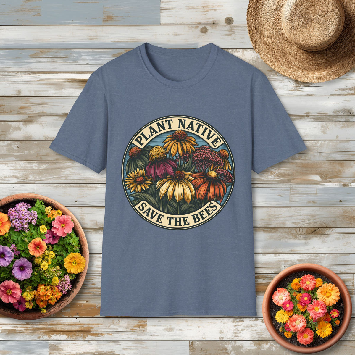 Plant Native Save the Bees T-Shirt – Retro Wildflower Pollinator Tee