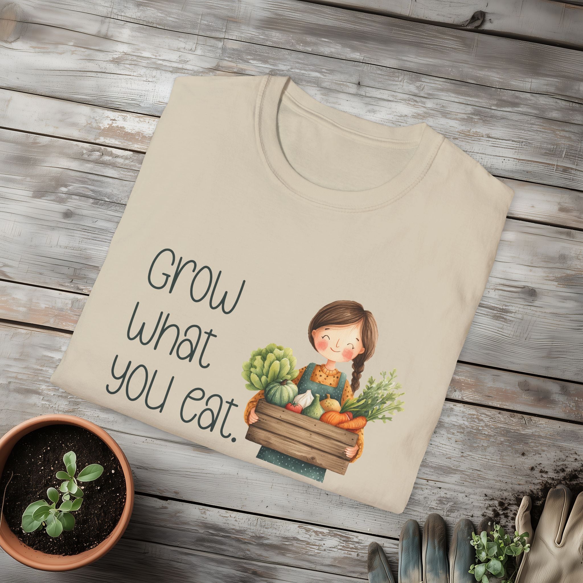 Grow What You Eat, Cartoon Gardener T-Shirt