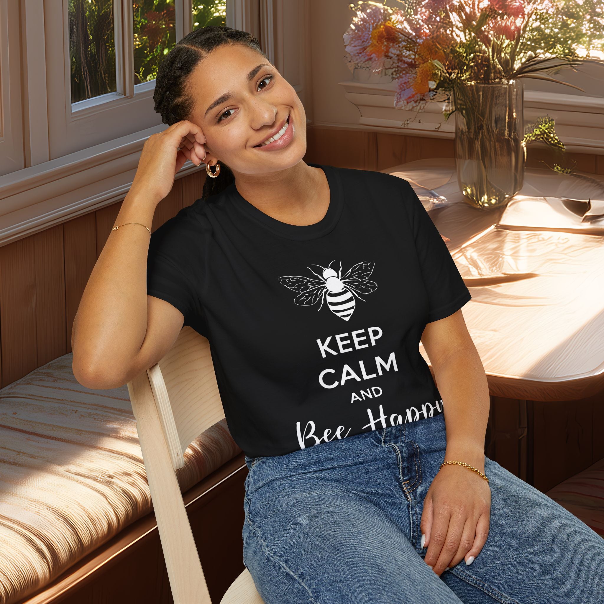 Keep Calm and Bee Happy Motivational T-Shirt