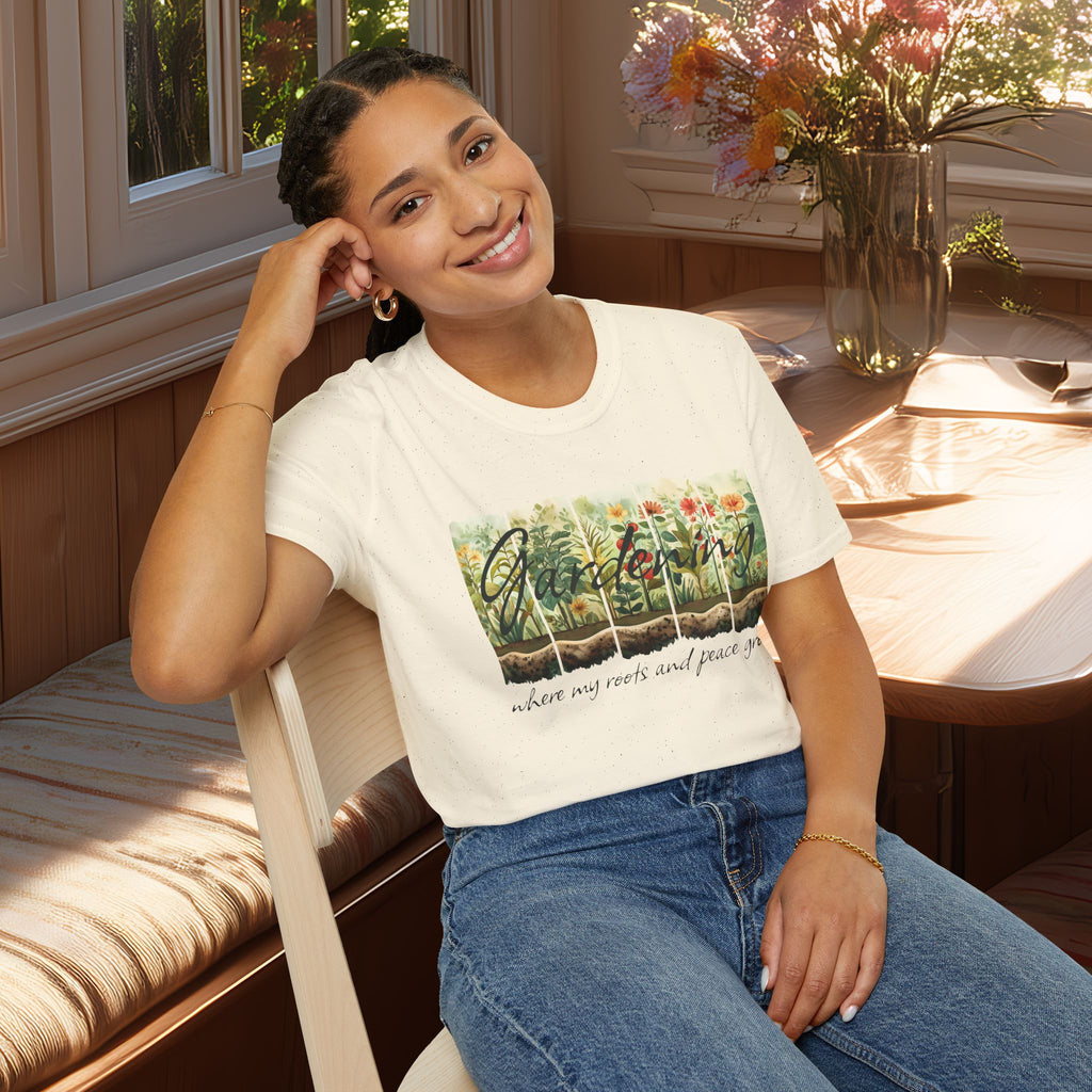 Where My Roots and Peace Grow T-Shirt for Gardeners