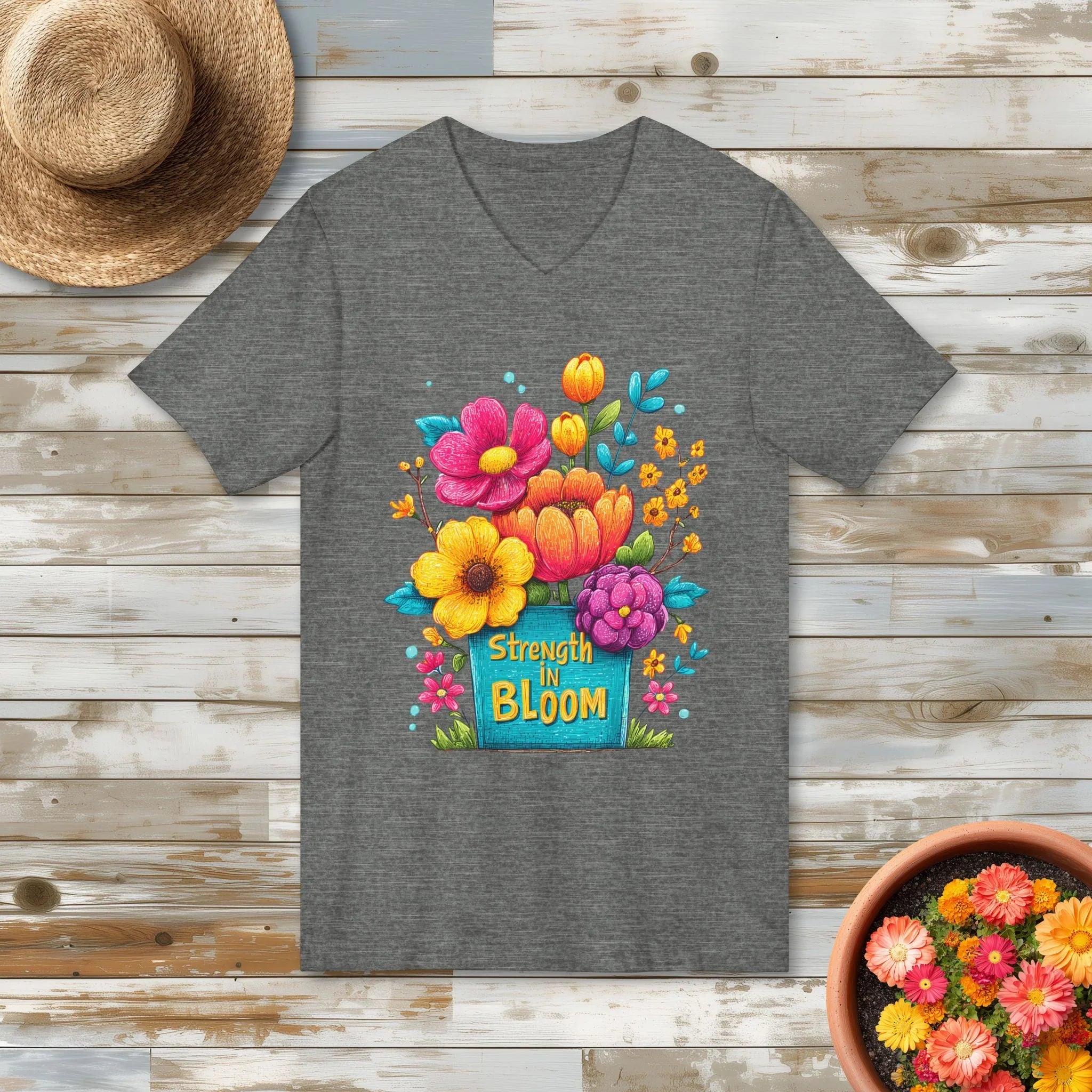 Pop Art Strength in Bloom V-Neck T-Shirt