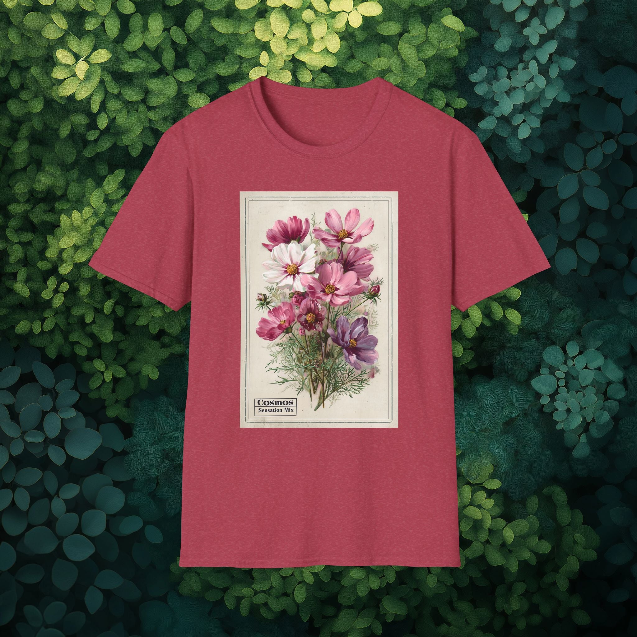 Vintage Cosmos Seed Packet Unisex T-Shirt for Gardeners, Nature Lovers, Summer Casual Wear