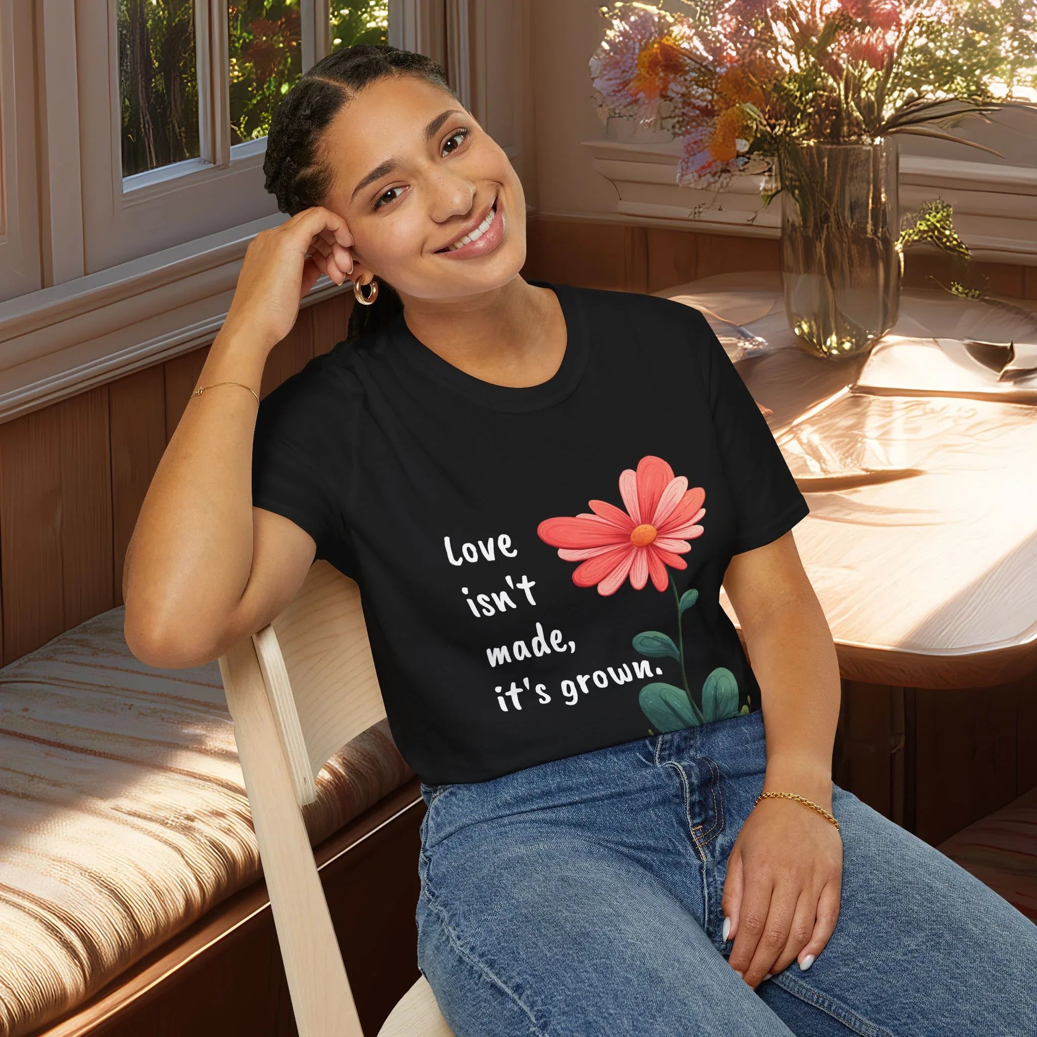 Love Isn’t Made It’s Grown T-Shirt - Whimsical Heart Flower T-Shirt