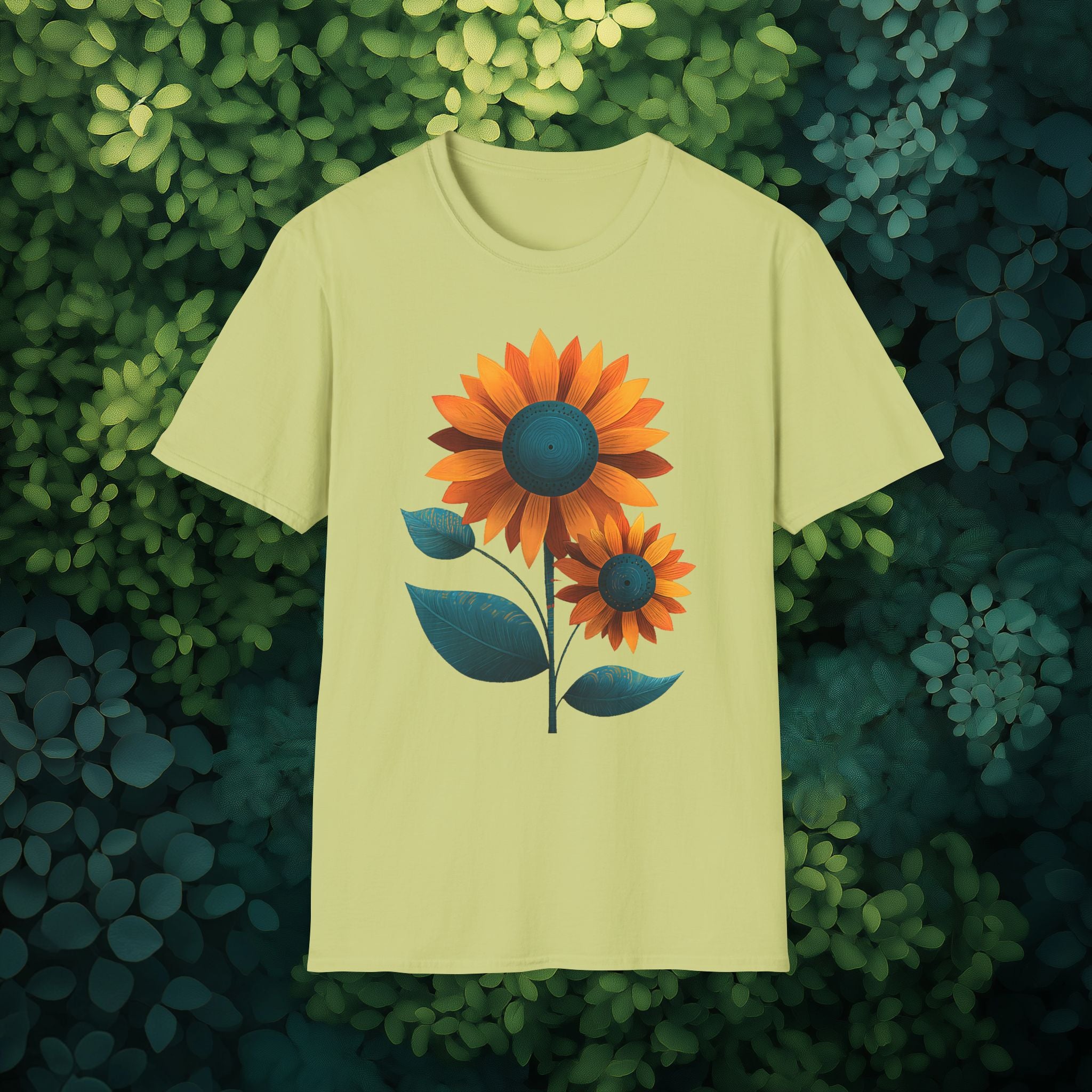 Minimalist Sunflower Duo T-Shirt – Modern Garden Style