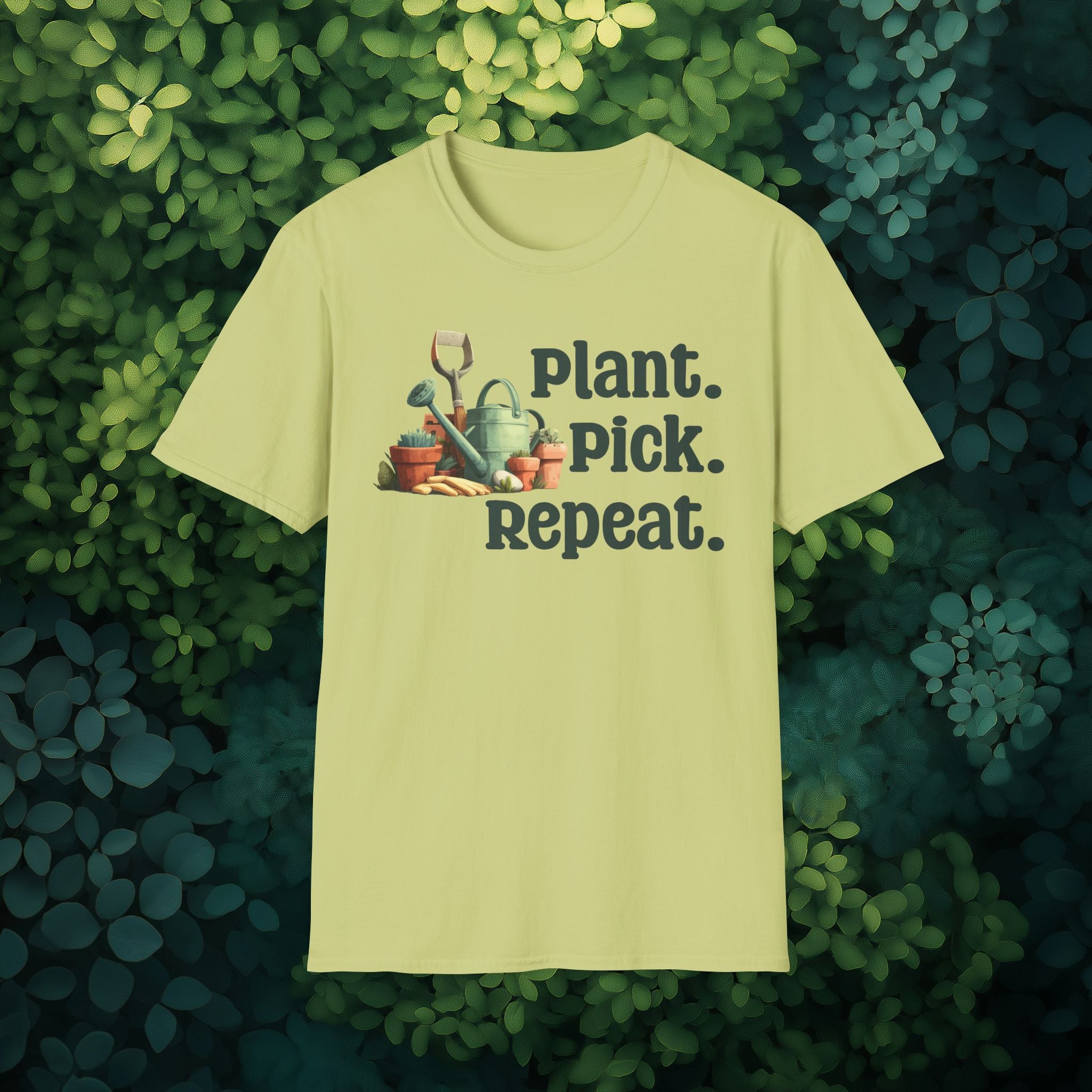 Plant Pick Repeat, Cartoon Gardener T-Shirt