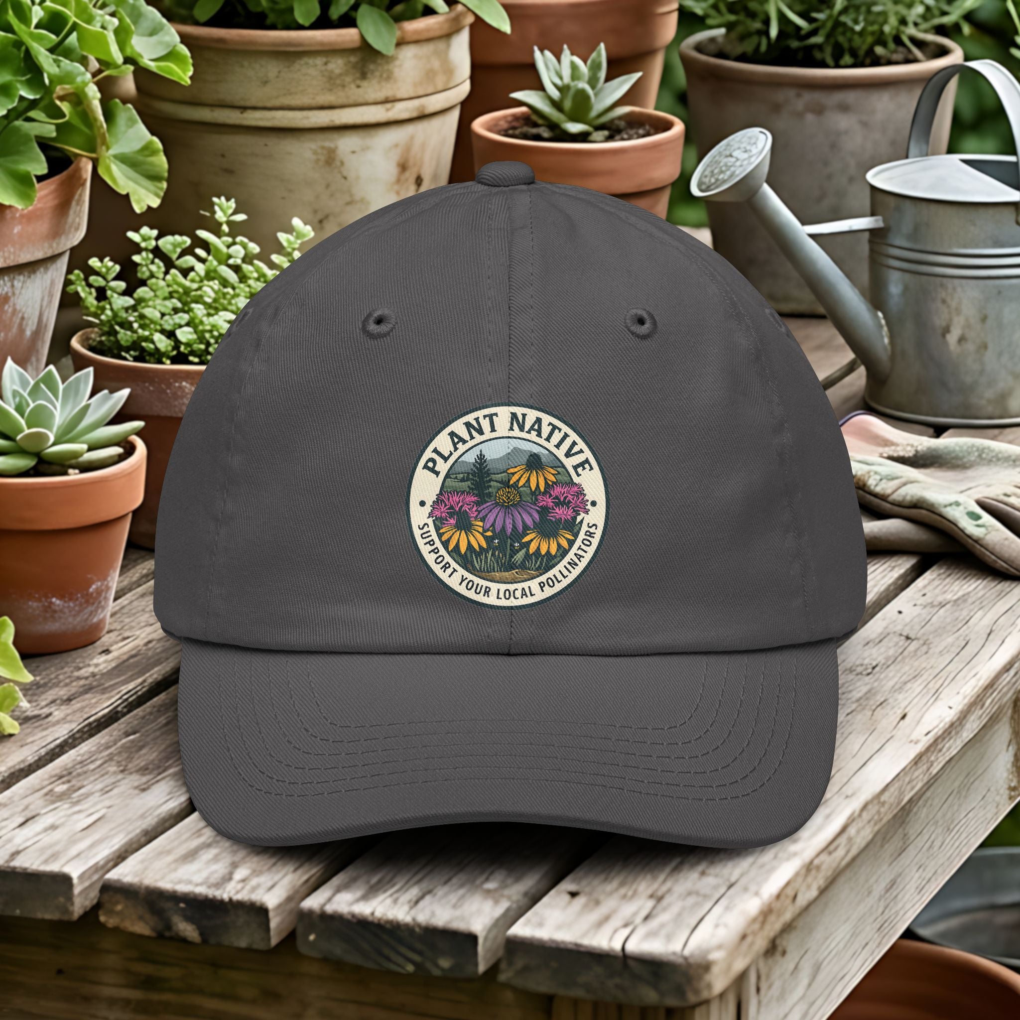 Plant Native Vintage Pollinator Garden Emblem Dad Hat