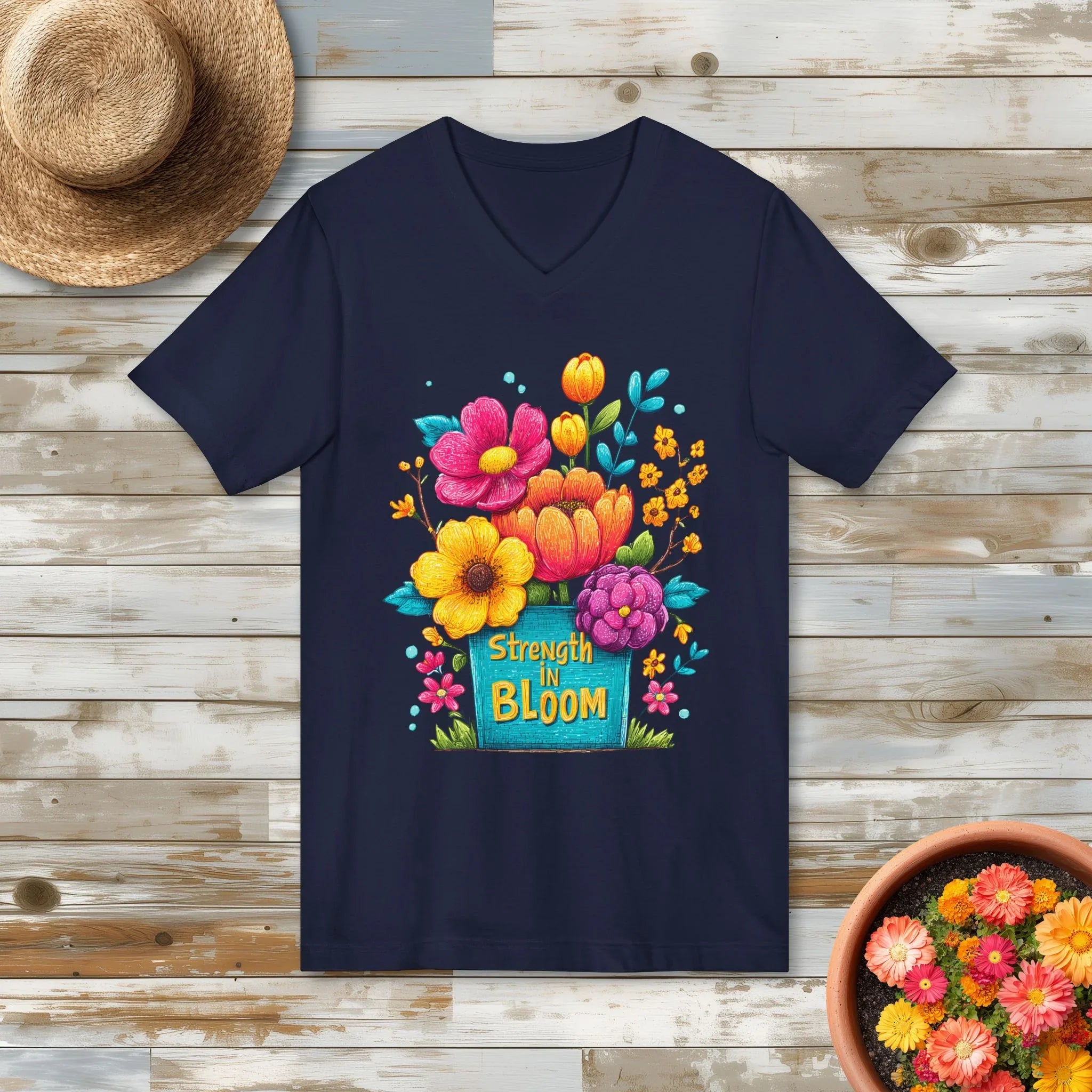 Pop Art Strength in Bloom V-Neck T-Shirt