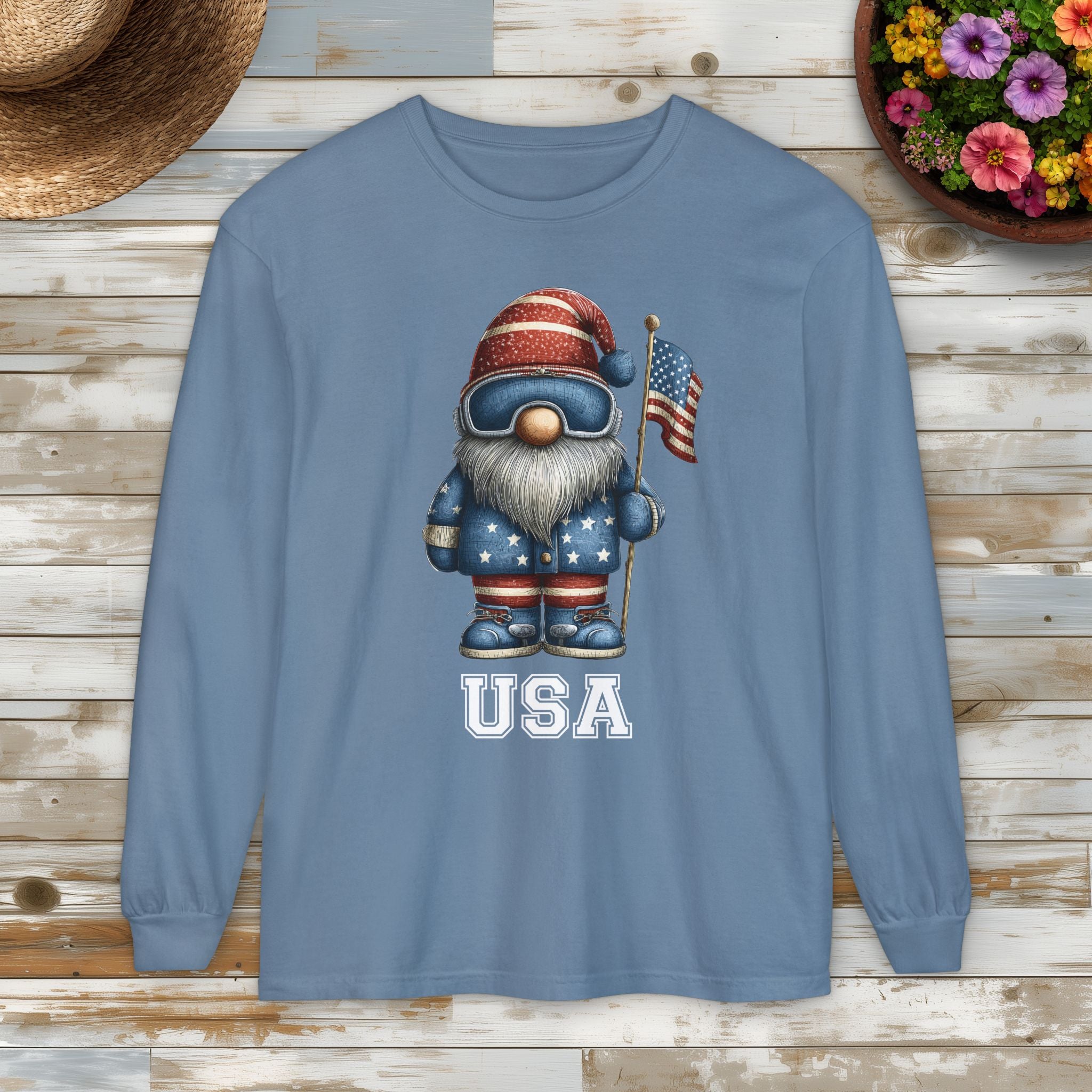 USA Winter Sports Garden Gnome Long Sleeve Tee
