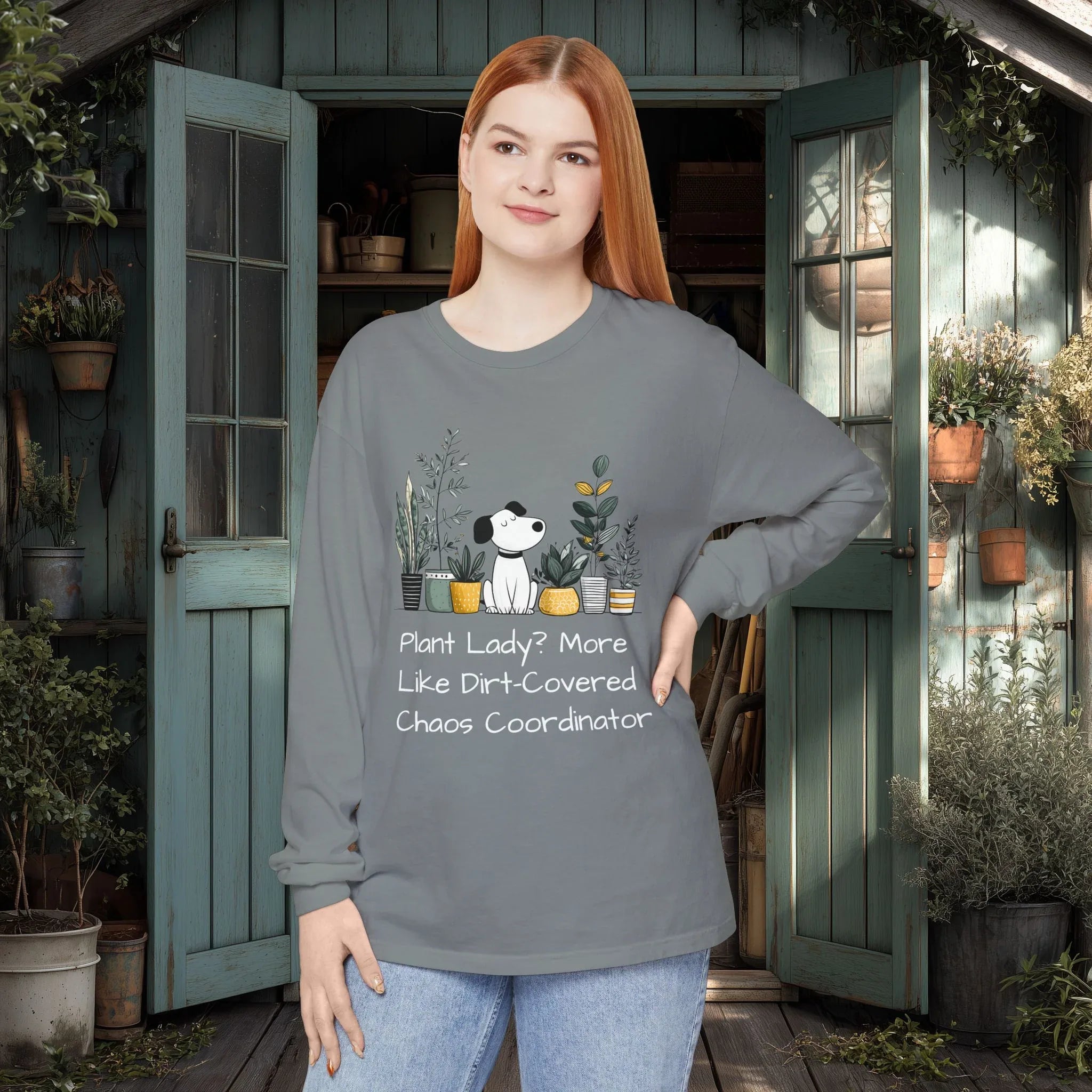 Plant Lady Chaos Coordinator - Dog & Plants Long Sleeve Tee