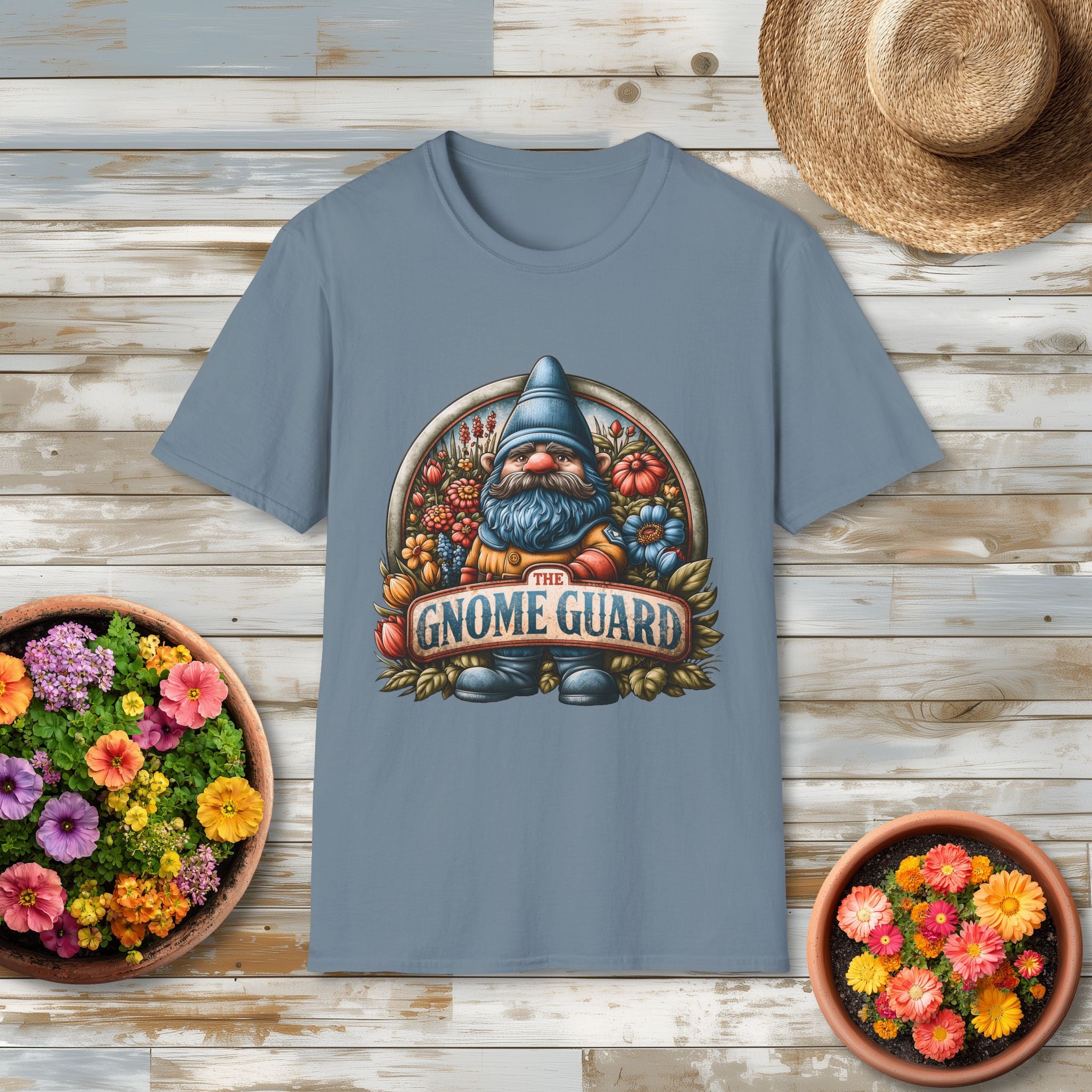 Funny Gnome Guard Garden Emblem T-shirt