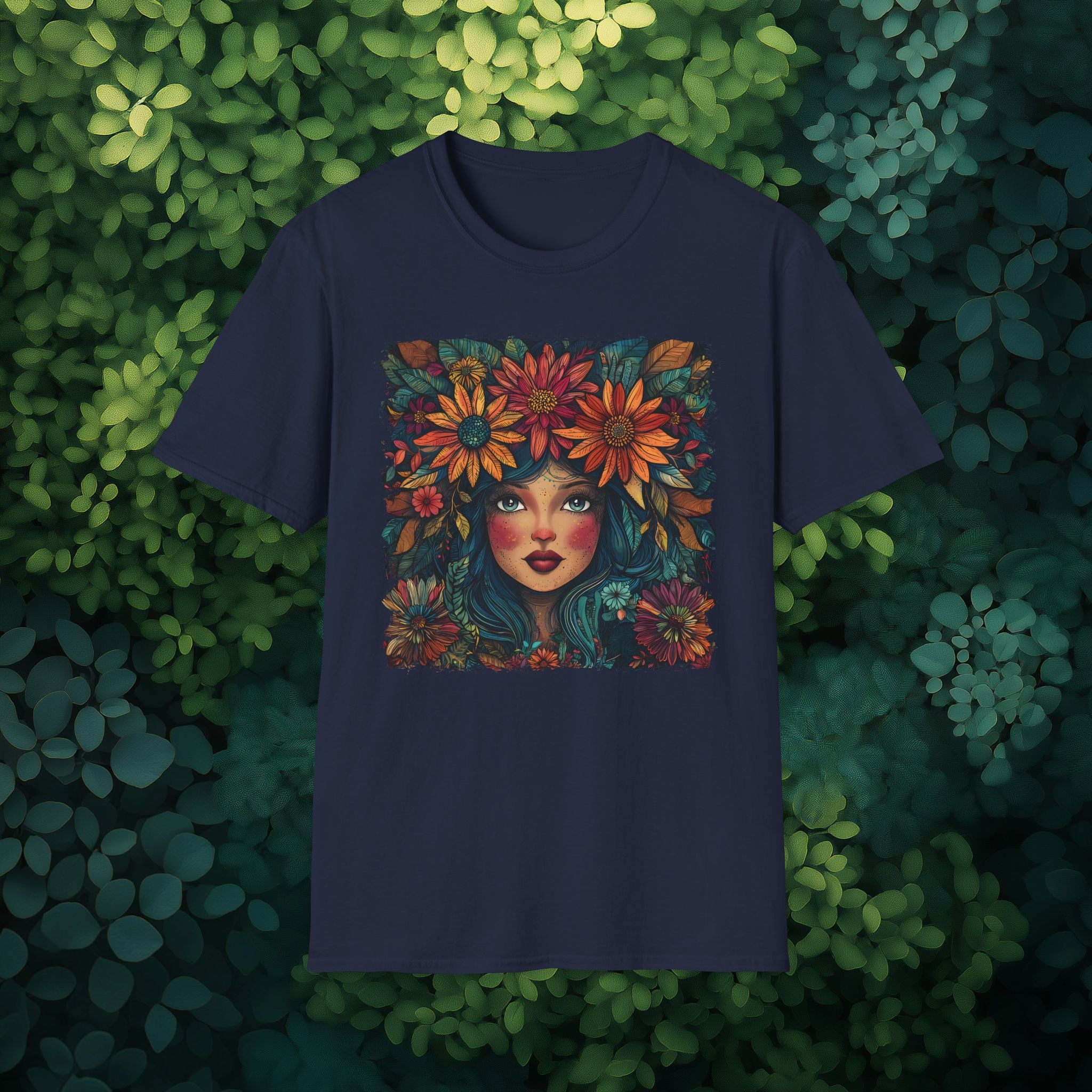 Floral Fantasy Garden Goddess T-Shirt for Plant Lovers and Gardeners