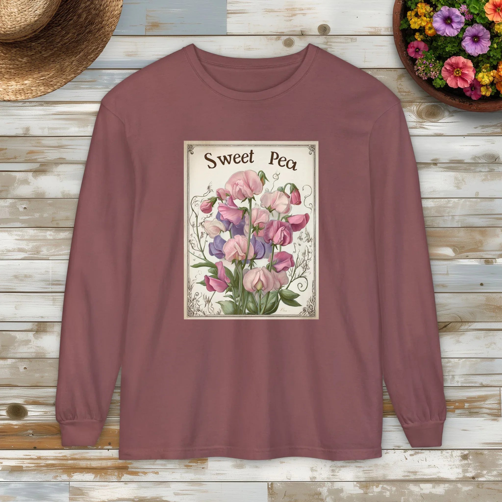Sweet Peas Vintage Seed Packet Long Sleeve Tee