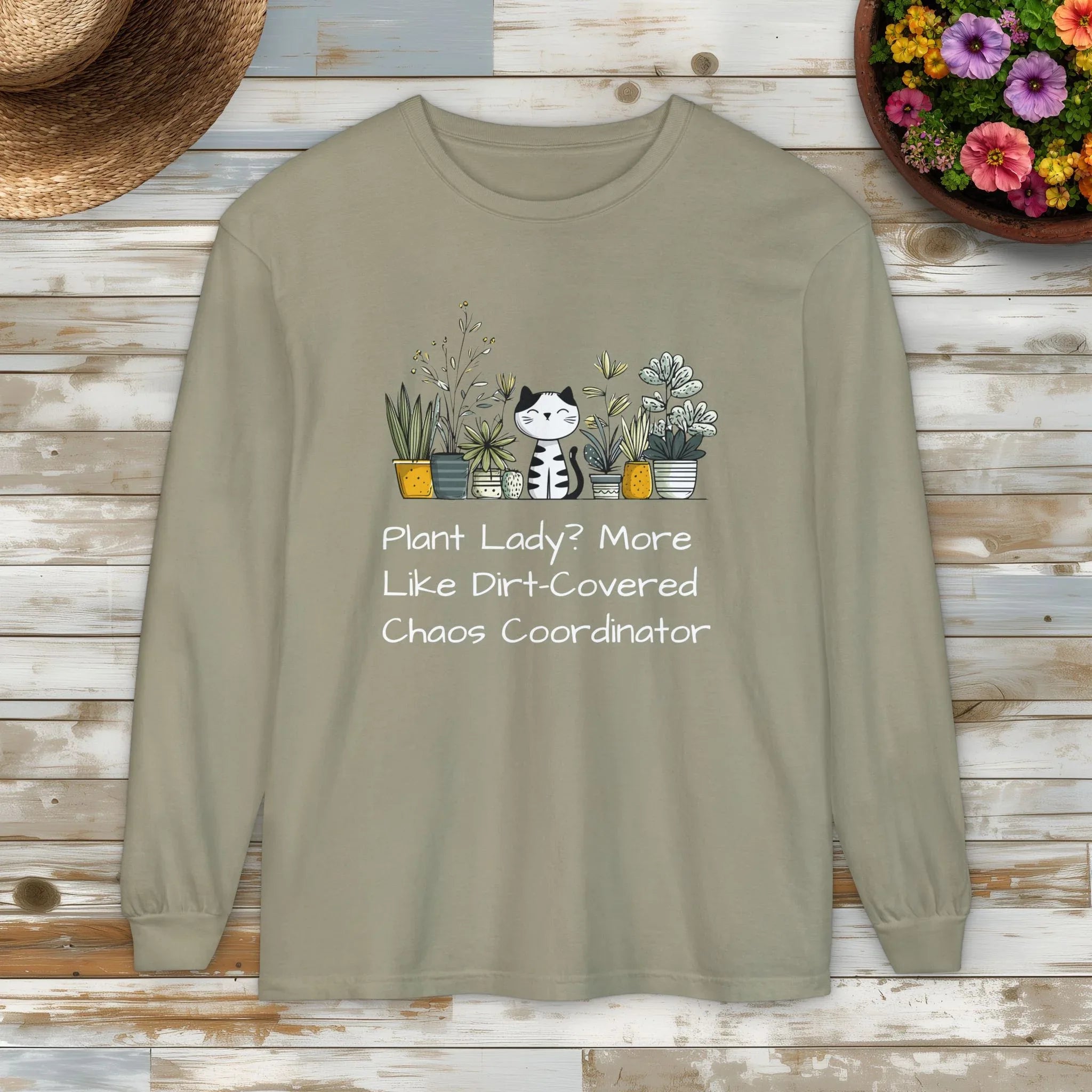 Plant Lady Chaos Coordinator - Cat & Plants Long Sleeve Tee