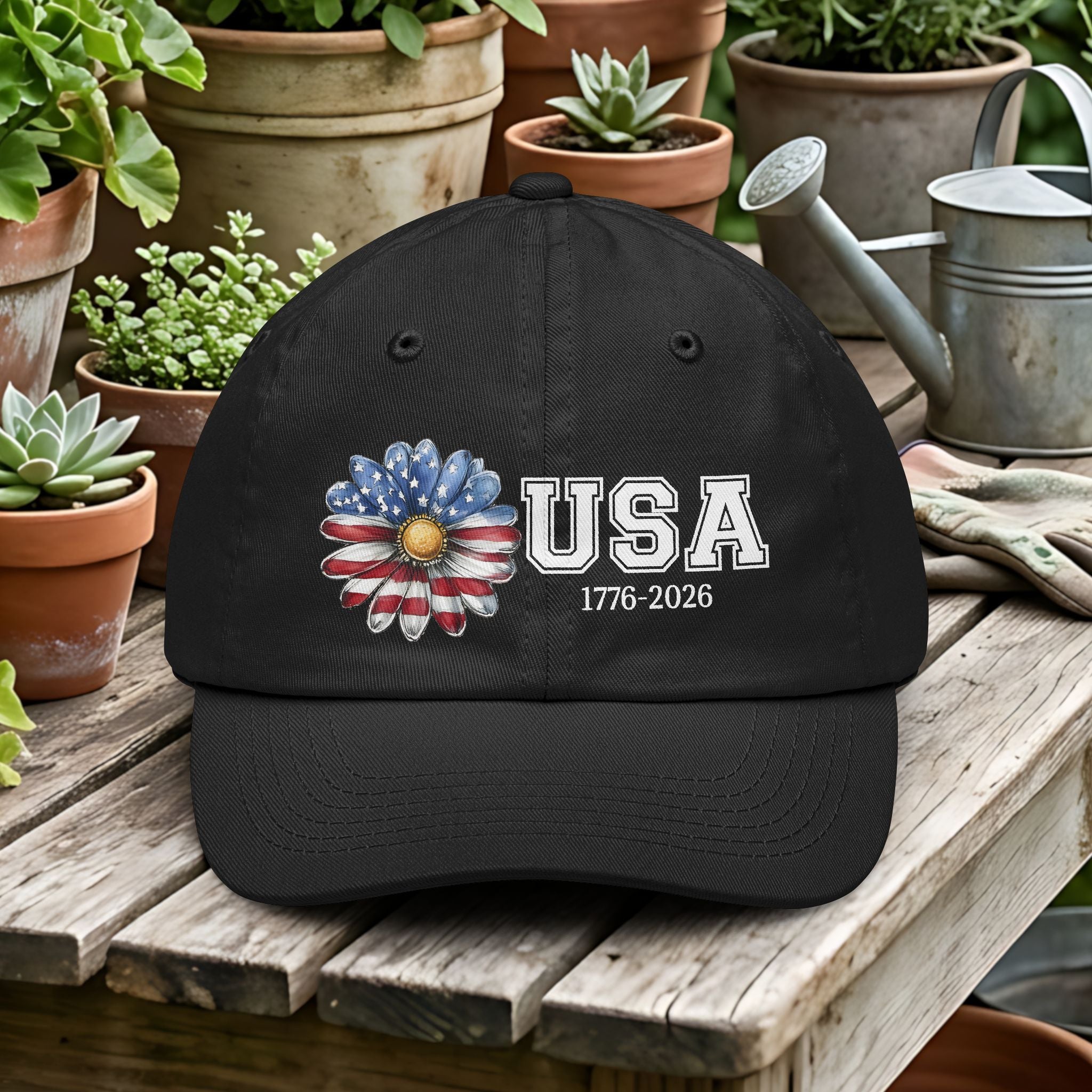 USA Flag Daisy Dad Hat – Patriotic 1776–2026