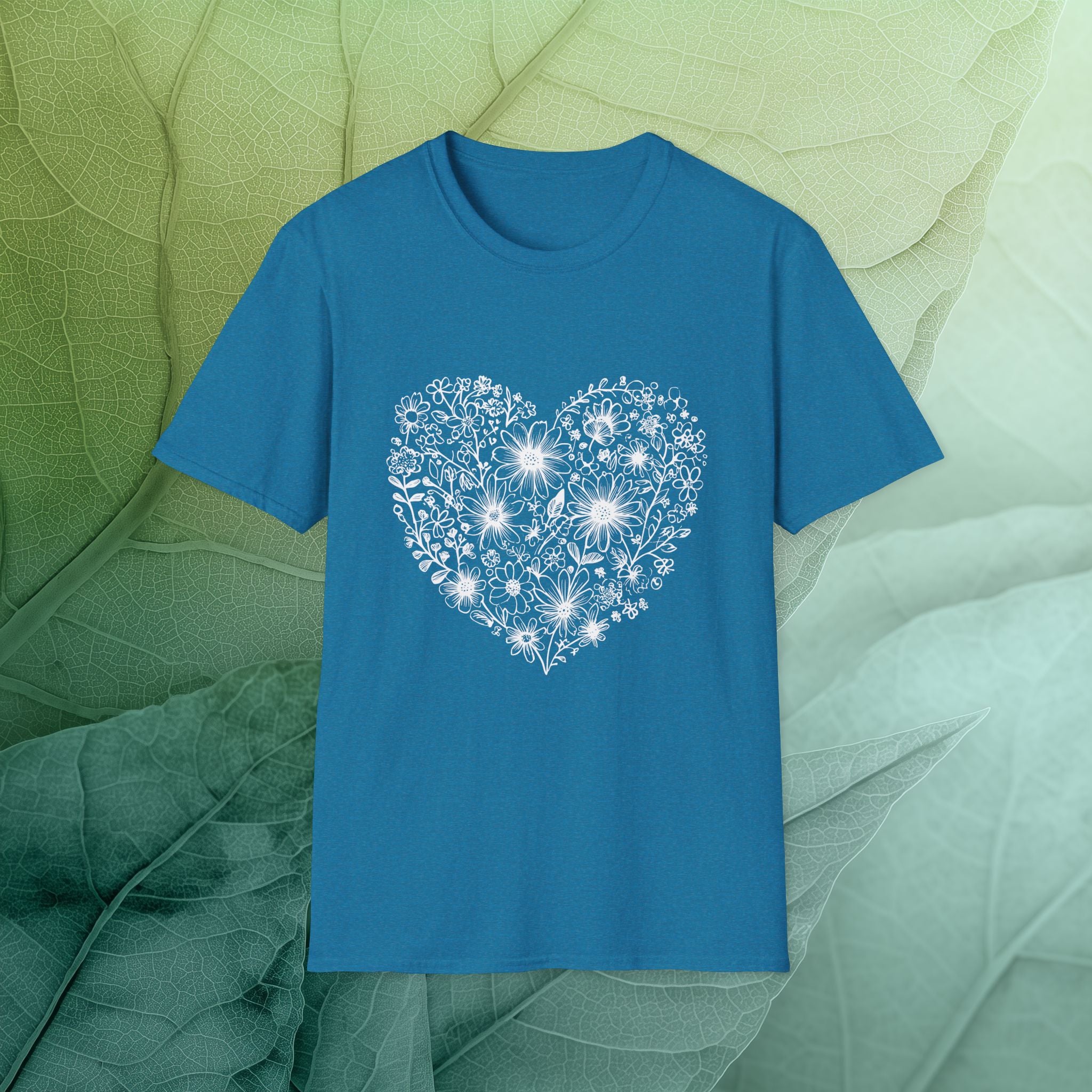 Floral Line Art Heart T-Shirt