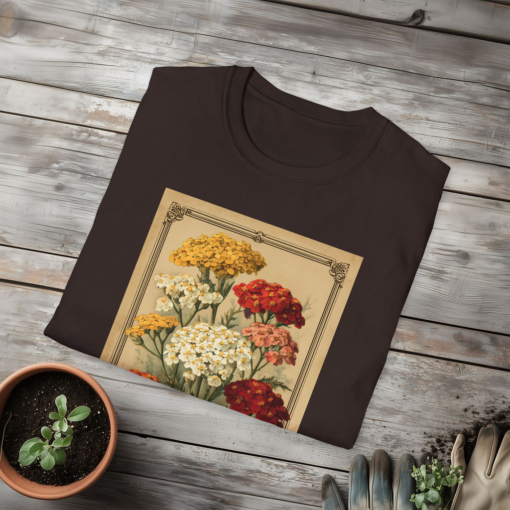 Retro Yarrow Seed Packet Unisex T-Shirt for Gardeners, Nature Lovers, Summer Casual Wear