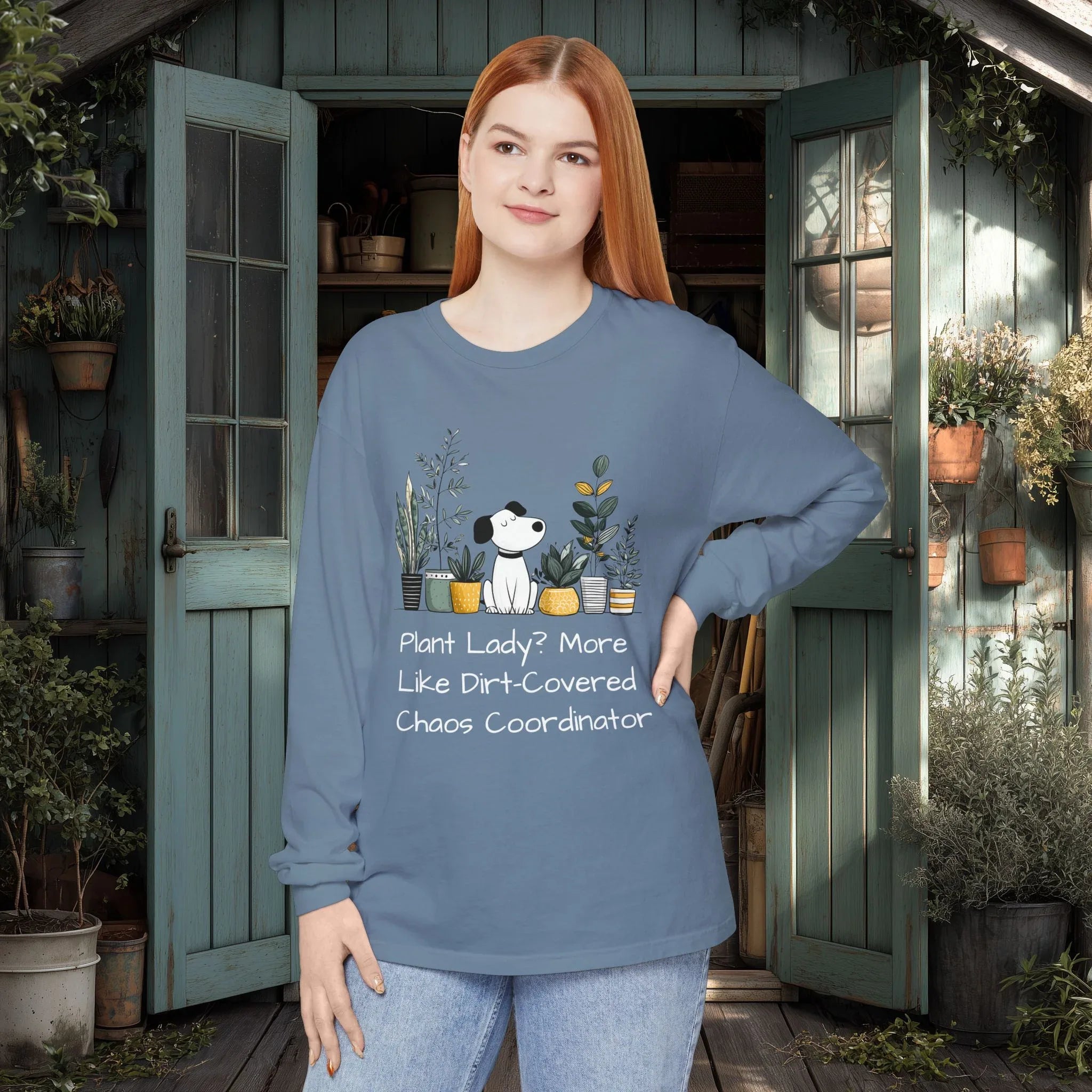 Plant Lady Chaos Coordinator - Dog & Plants Long Sleeve Tee