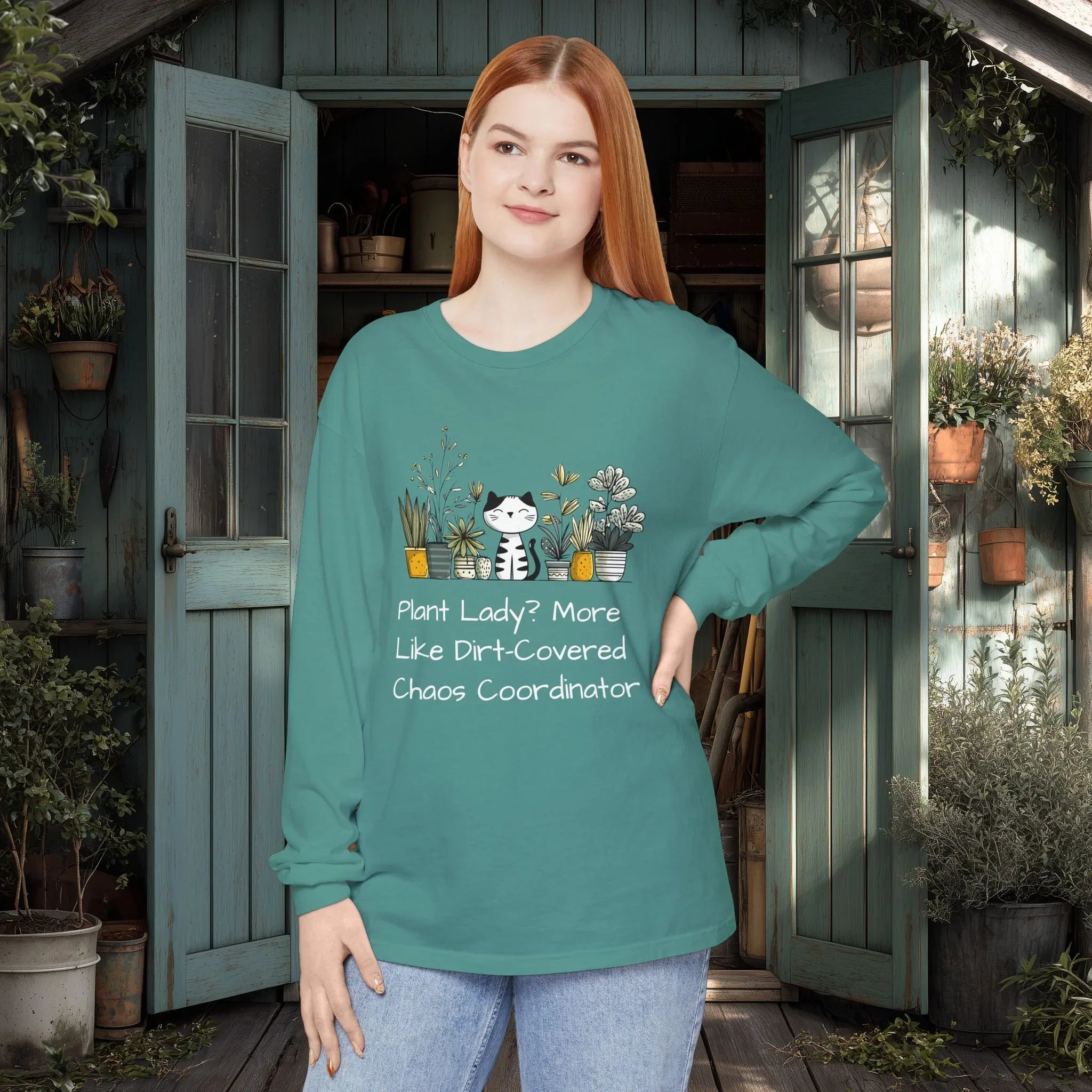 Plant Lady Chaos Coordinator - Cat & Plants Long Sleeve Tee