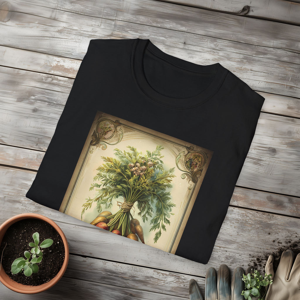 Retro Carrot Vegetable Seed Packet Unisex T-Shirt for Gardeners, Nature Lovers, Summer Casual Wear