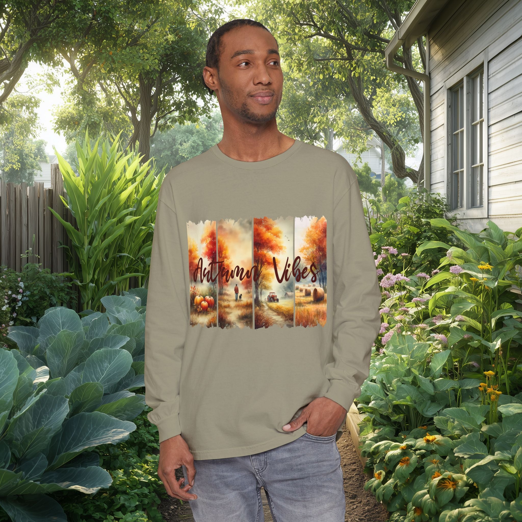 Autumn Vibes Farm Scene Long Sleeve Tee