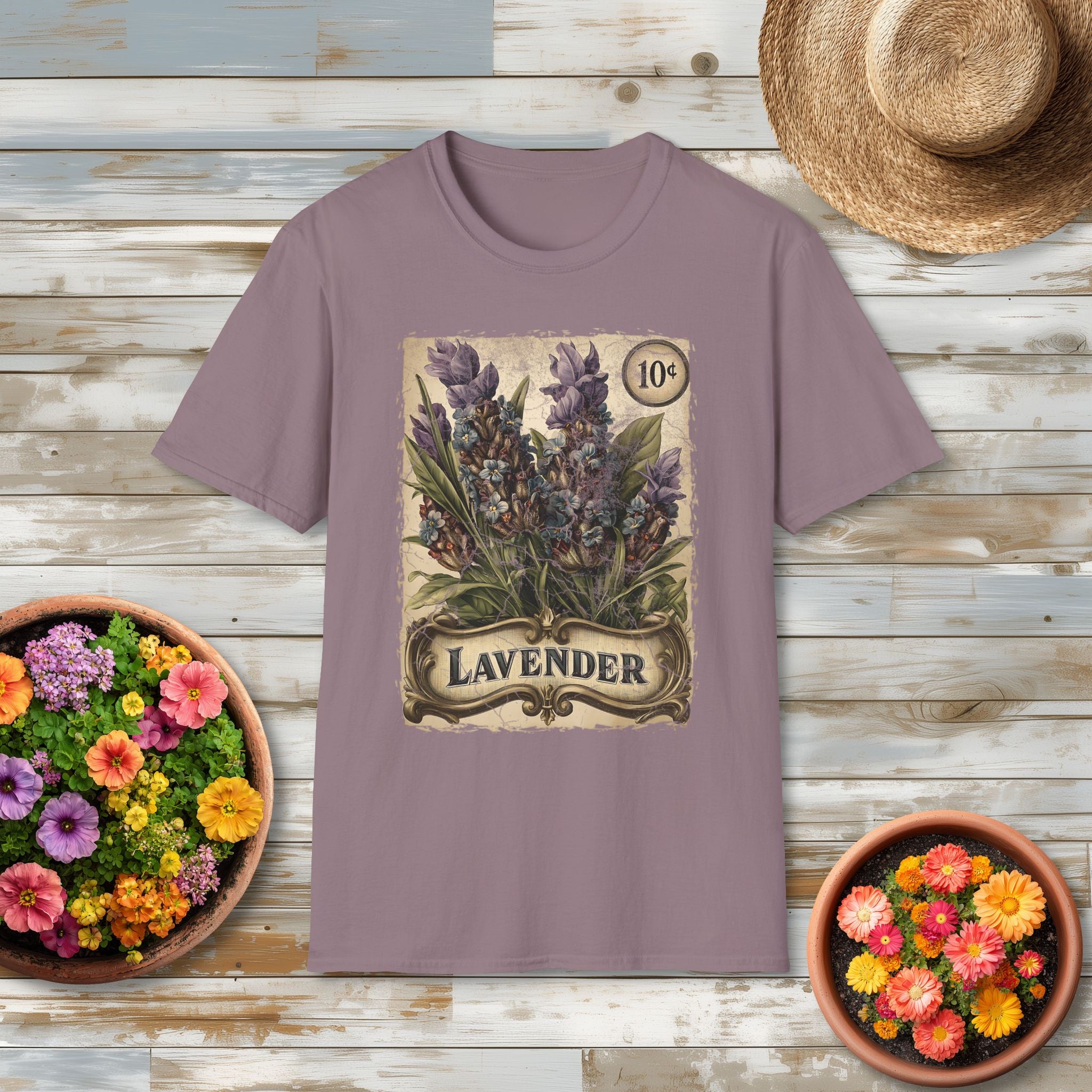 Lavender Seed Packet Vintage Garden Graphic T-Shirt for Flower Lovers