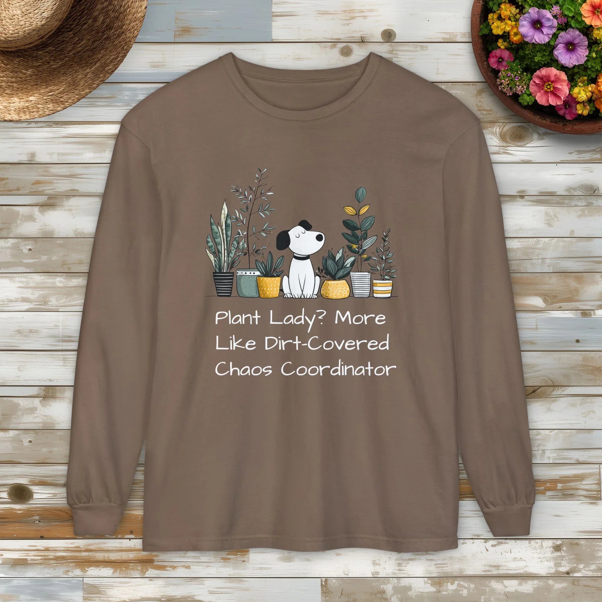 Plant Lady Chaos Coordinator - Dog & Plants Long Sleeve Tee