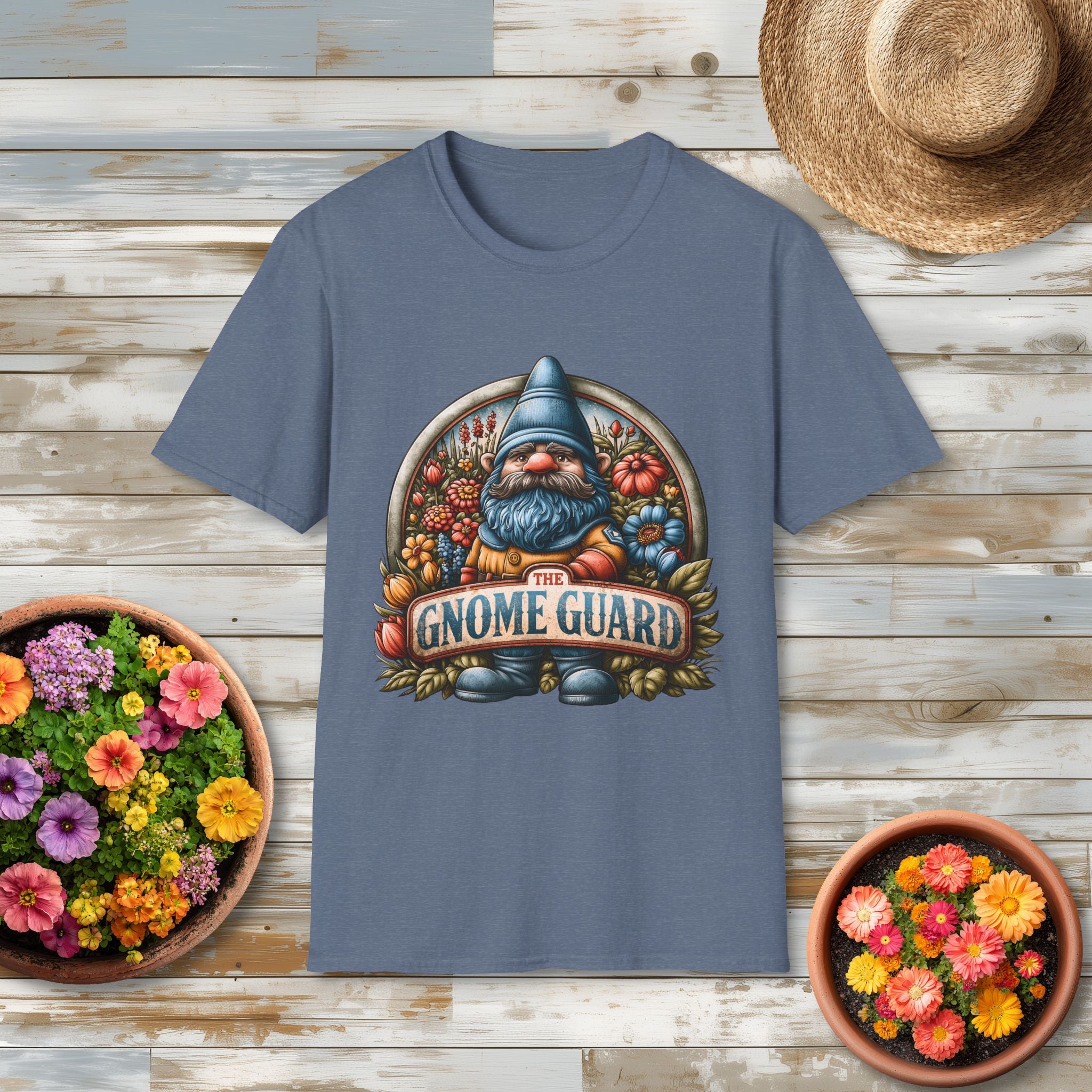 Funny Gnome Guard Garden Emblem T-shirt