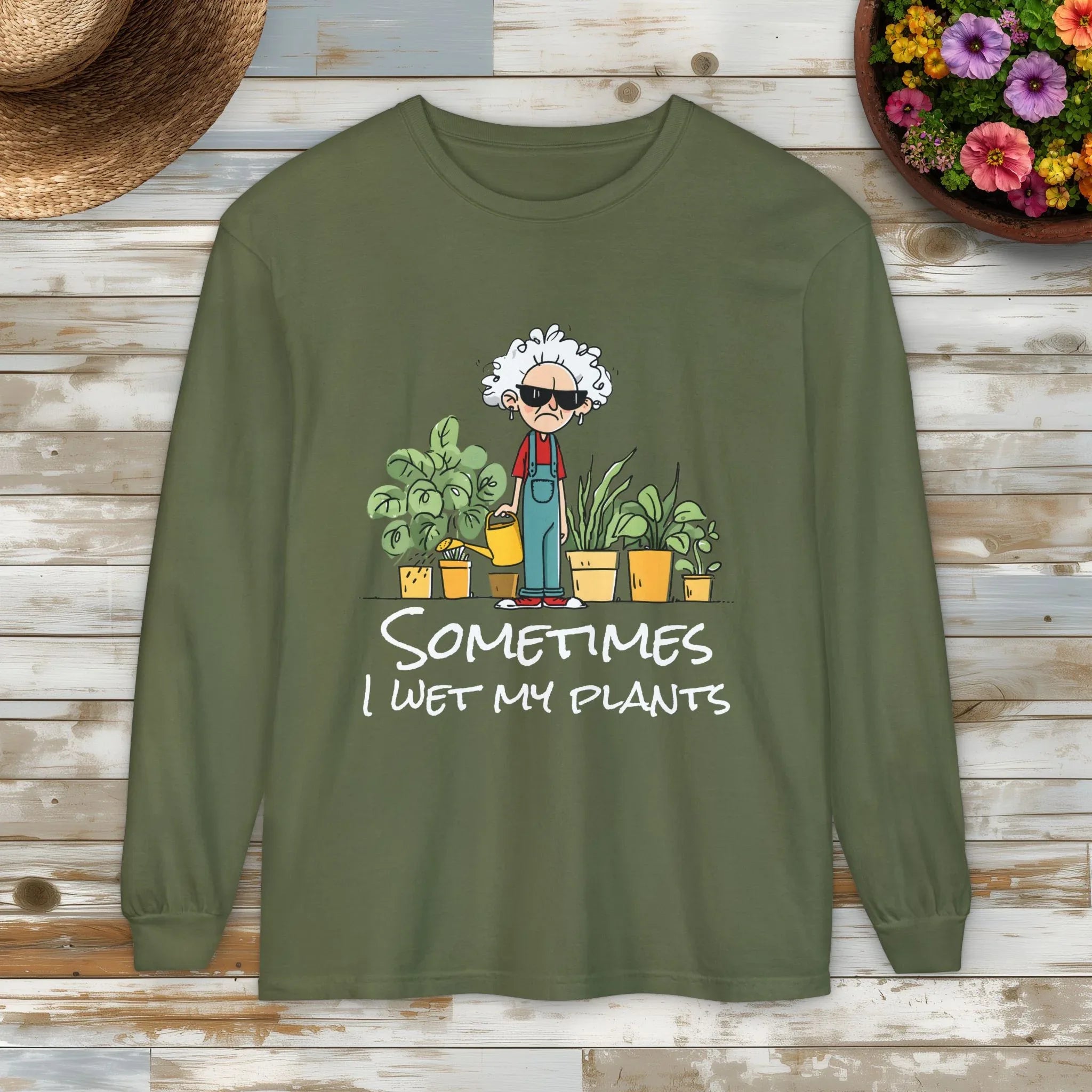 Grumpy Old Lady Sometimes I Wet My Plants Long Sleeve Tee