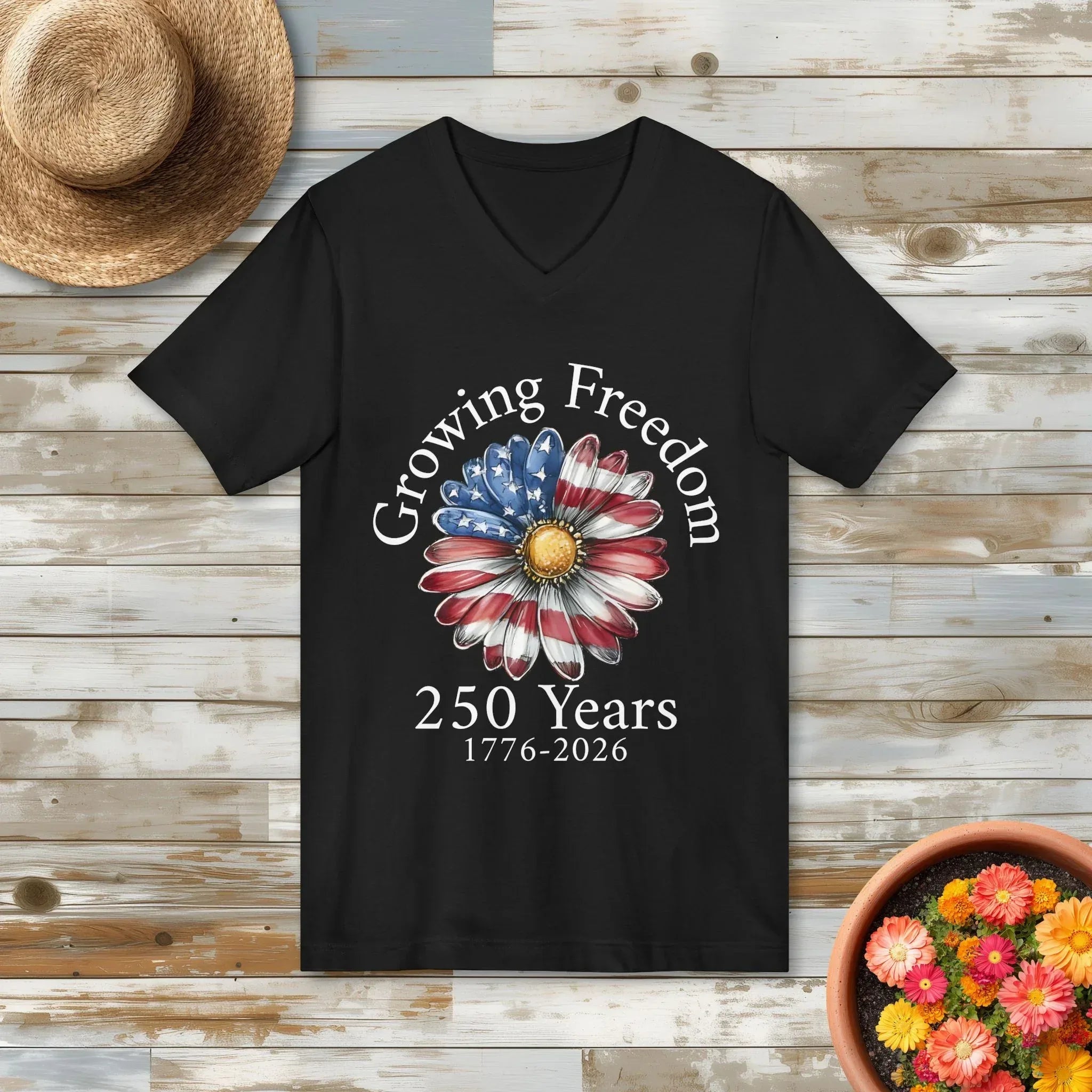 Growing Freedom Patriotic Garden V-Neck Shirt – 250 Years