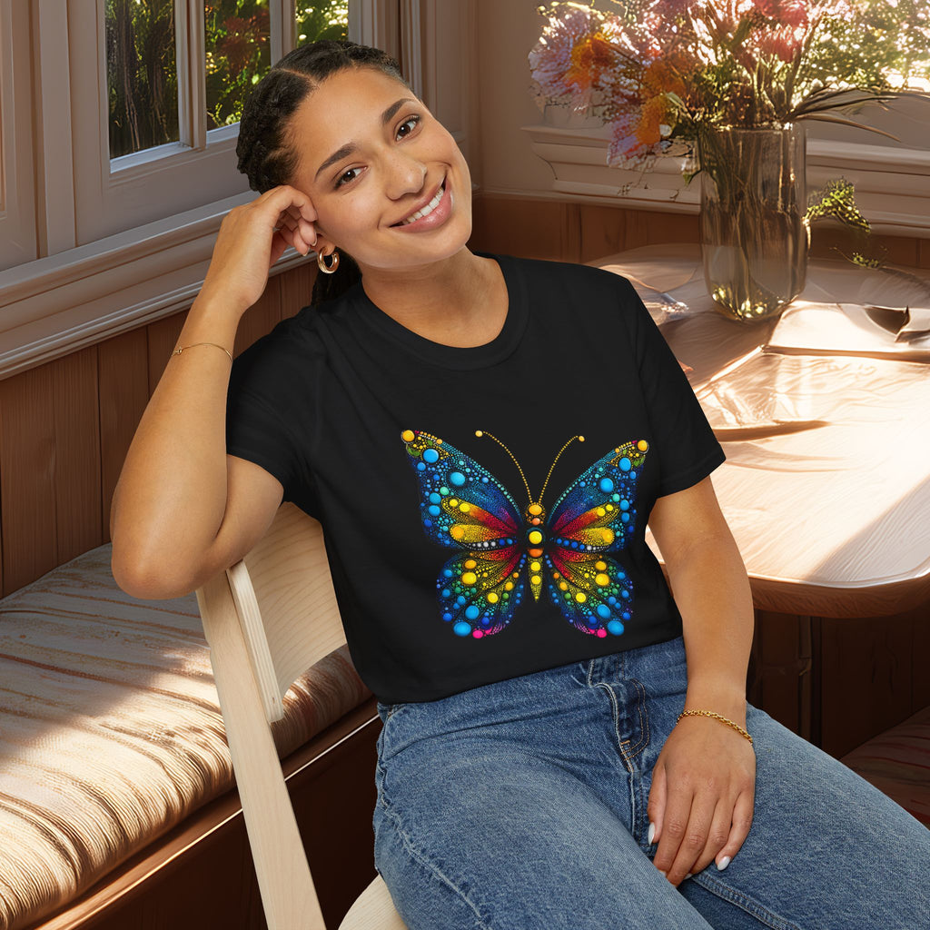 Psychedelic Rainbow Dot Art Butterfly Graphic T-Shirt