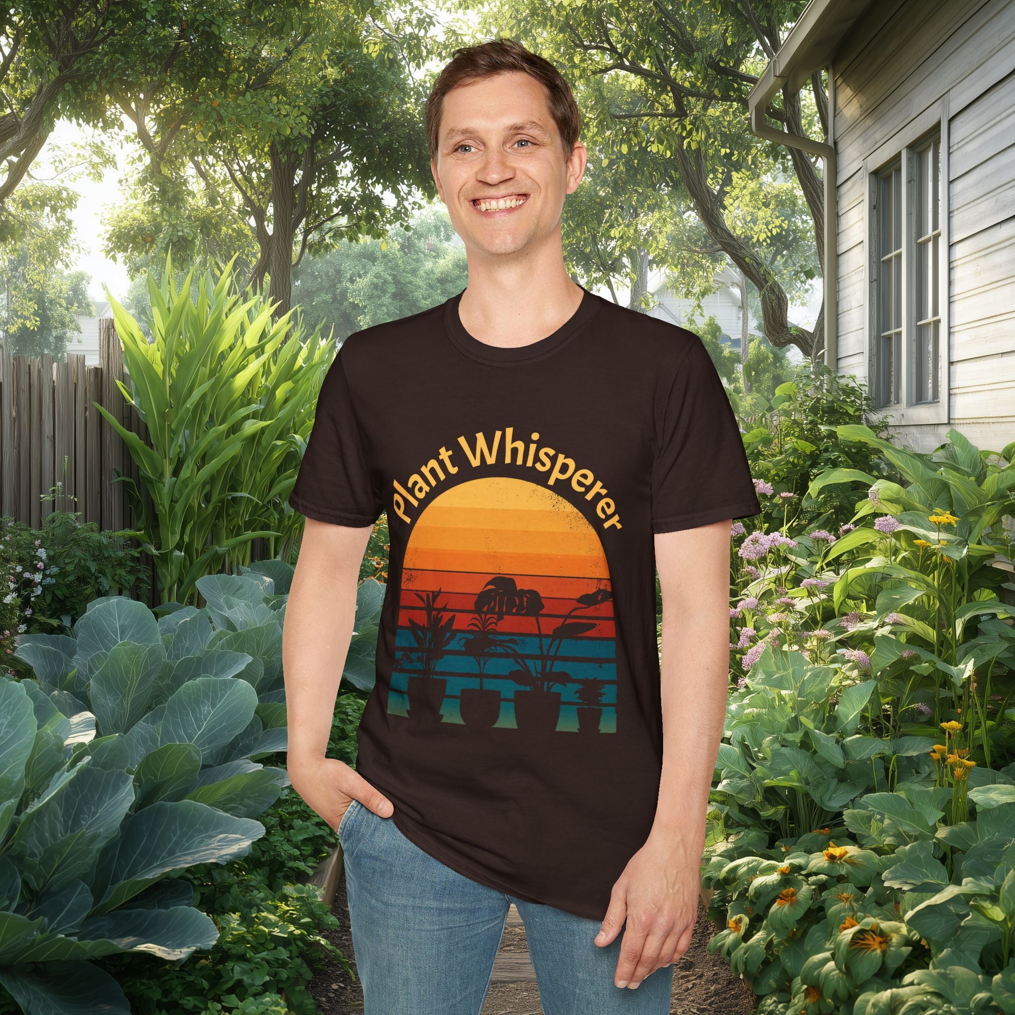 Plant Whisperer Sunset T-Shirt for Gardeners