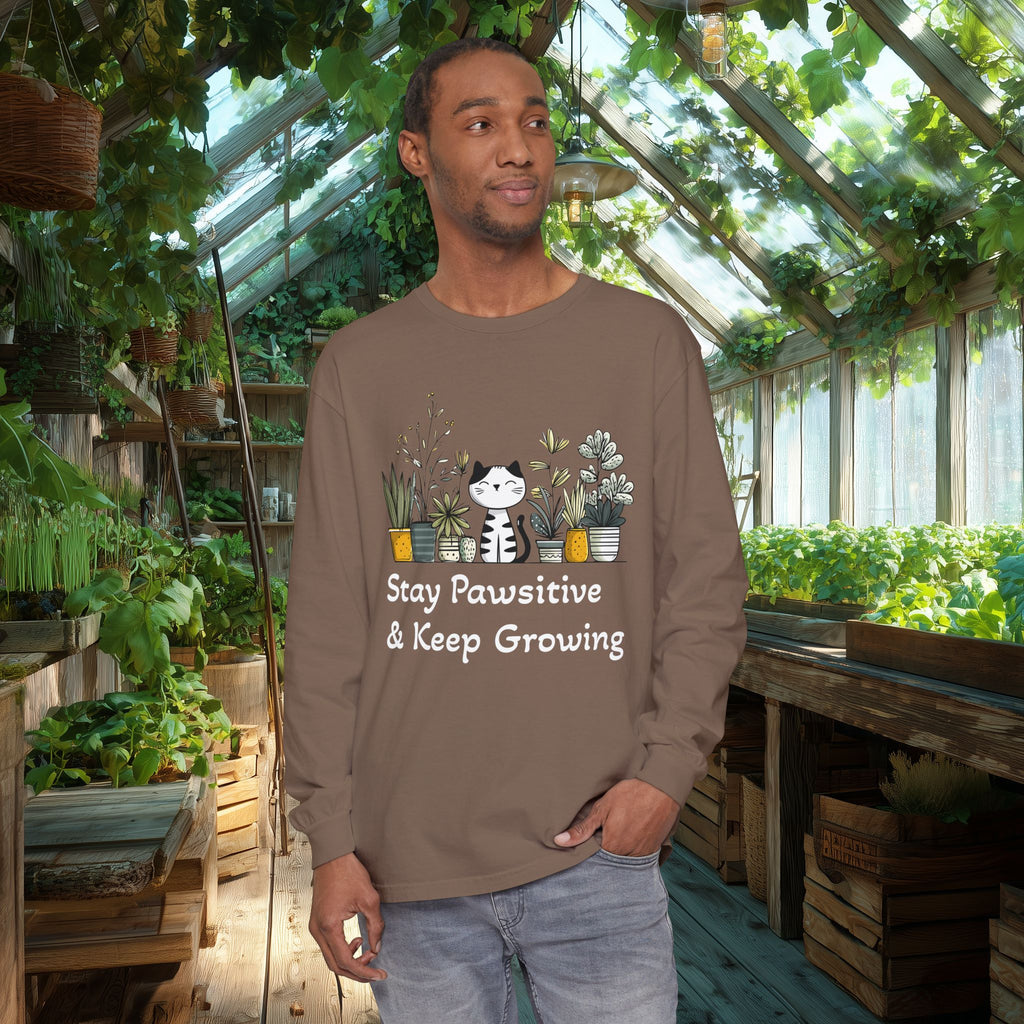 Stay Pawsitive & Keep Growing Cat Lover Long Sleeve T-Shirt