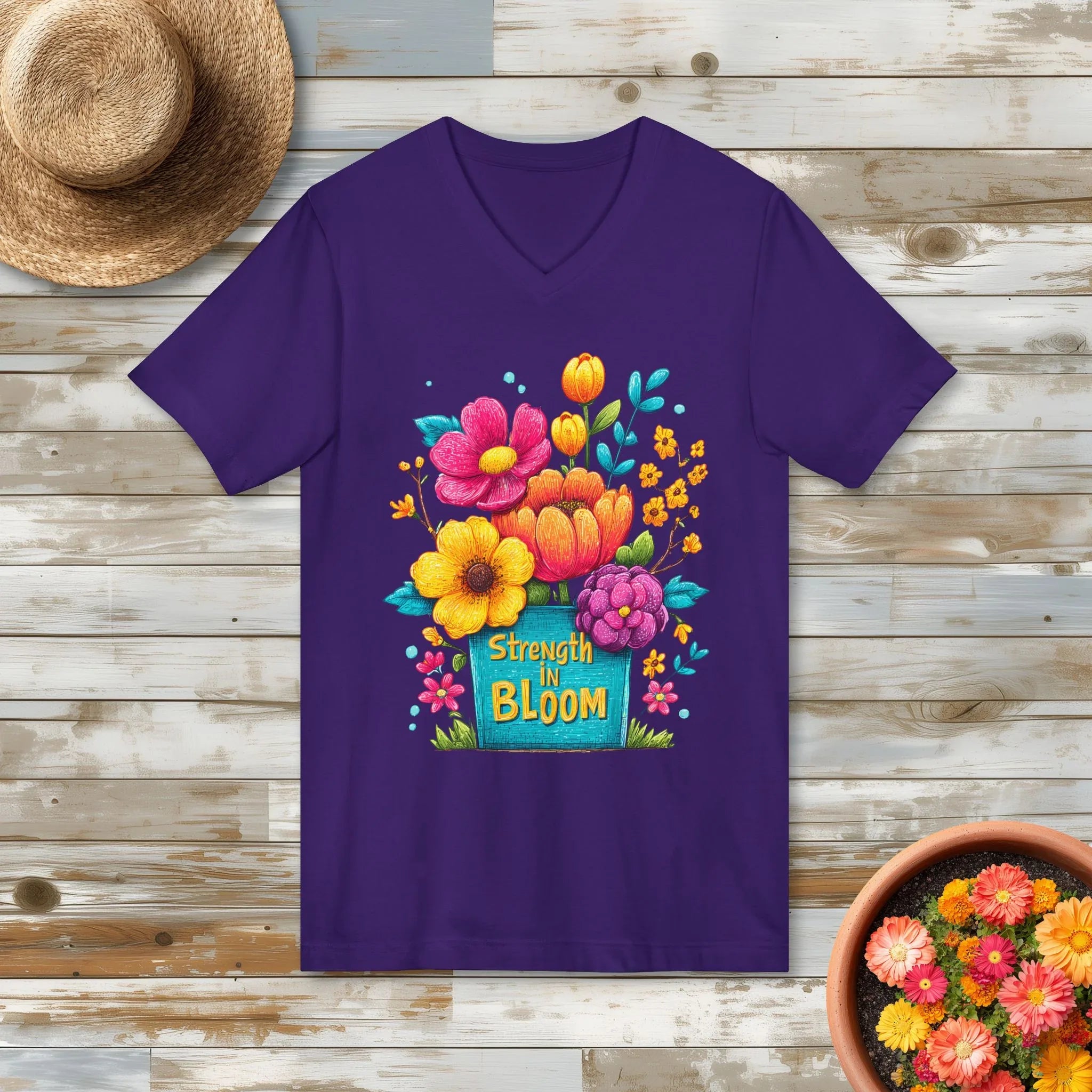 Pop Art Strength in Bloom V-Neck T-Shirt