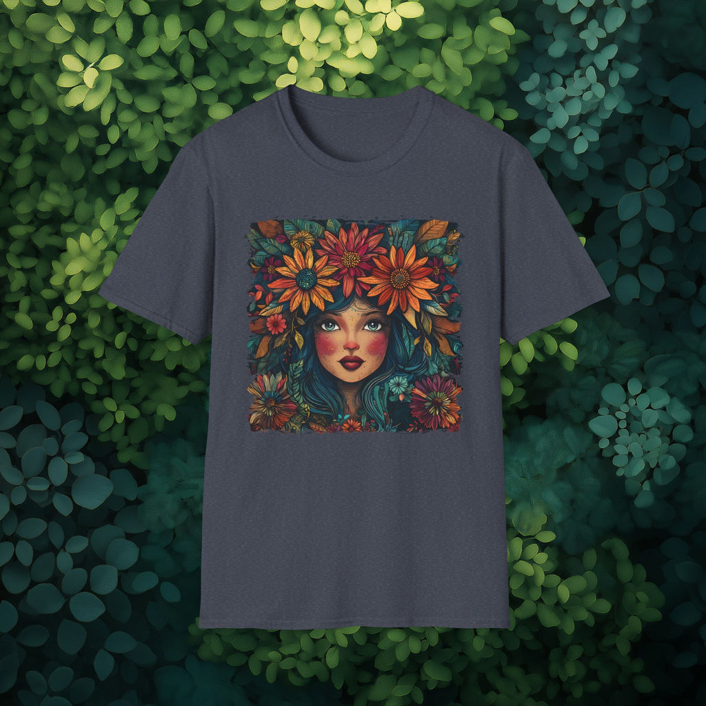 Floral Fantasy Garden Goddess T-Shirt for Plant Lovers and Gardeners