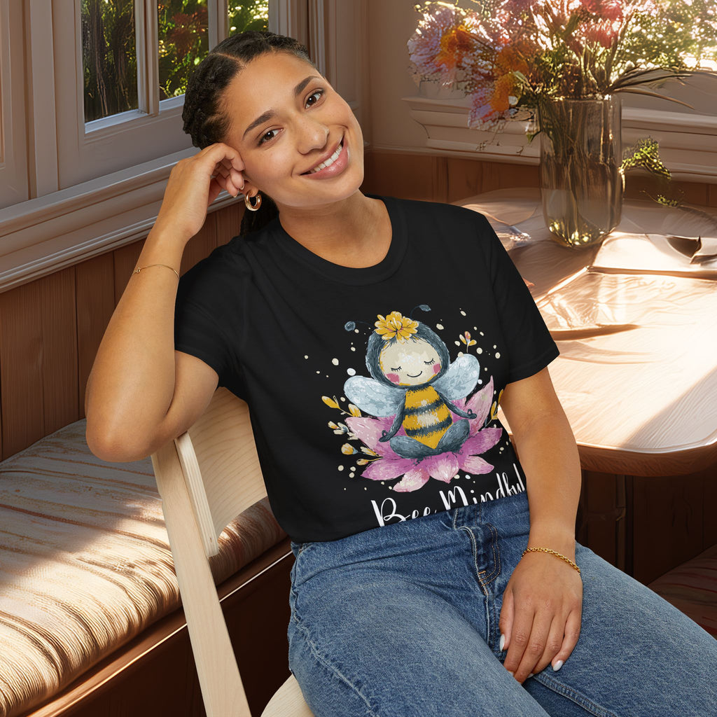 Bee Mindful Meditation Unisex T-Shirt for Gardeners, Nature Lovers, Yoga Enthusiasts