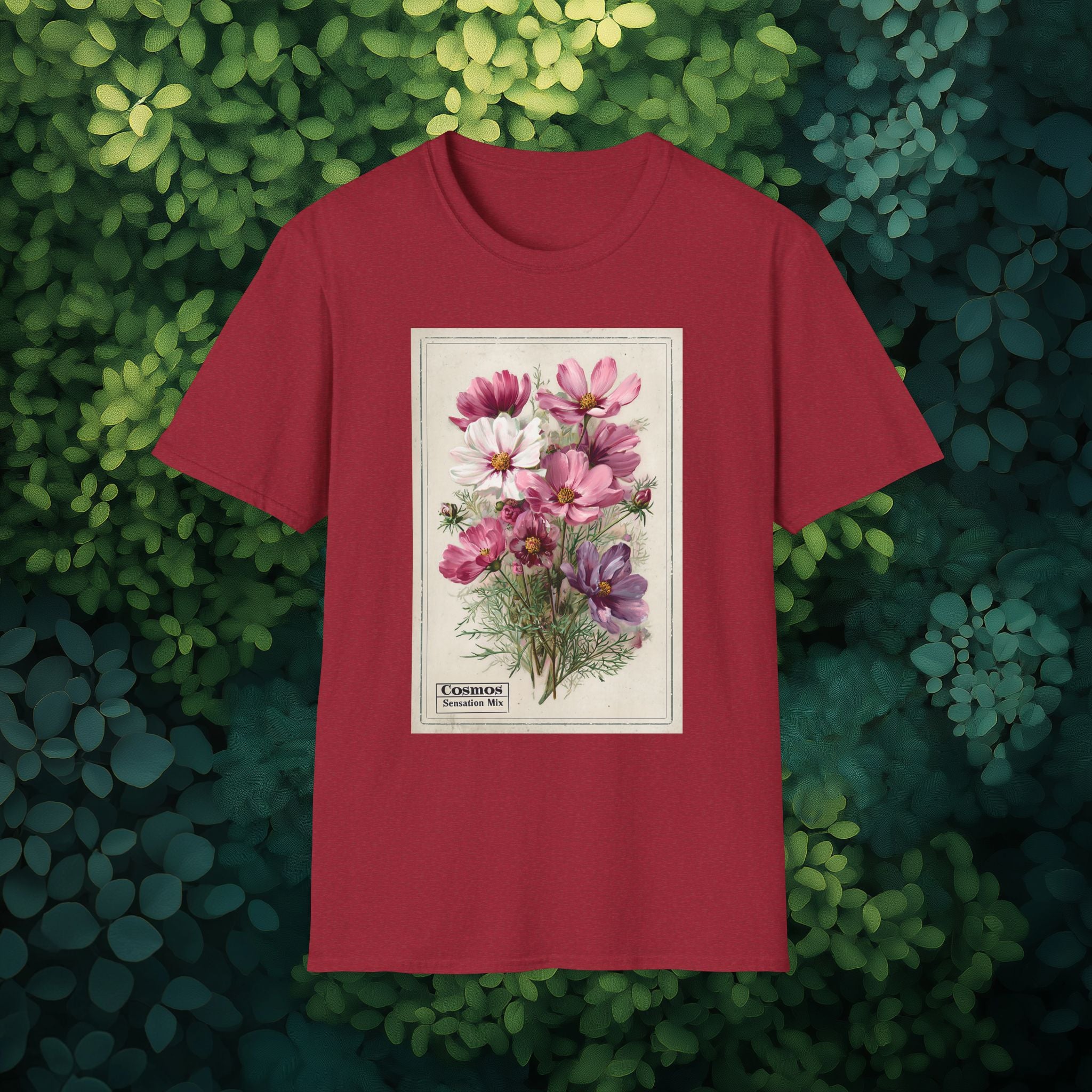 Vintage Cosmos Seed Packet Unisex T-Shirt for Gardeners, Nature Lovers, Summer Casual Wear