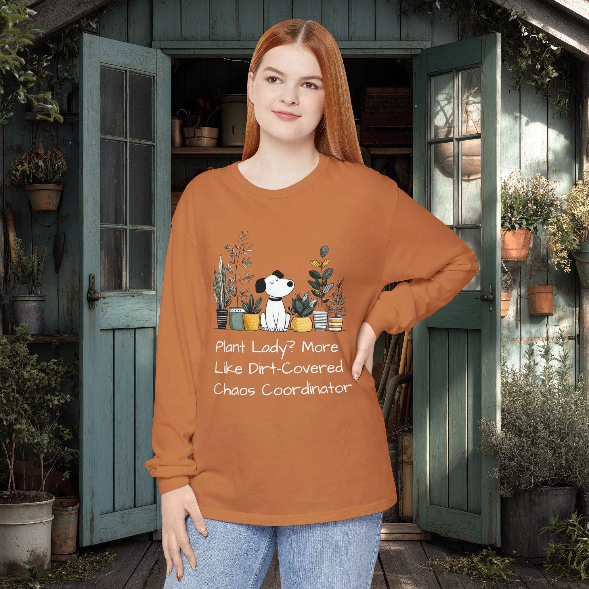 Plant Lady Chaos Coordinator - Dog & Plants Long Sleeve Tee