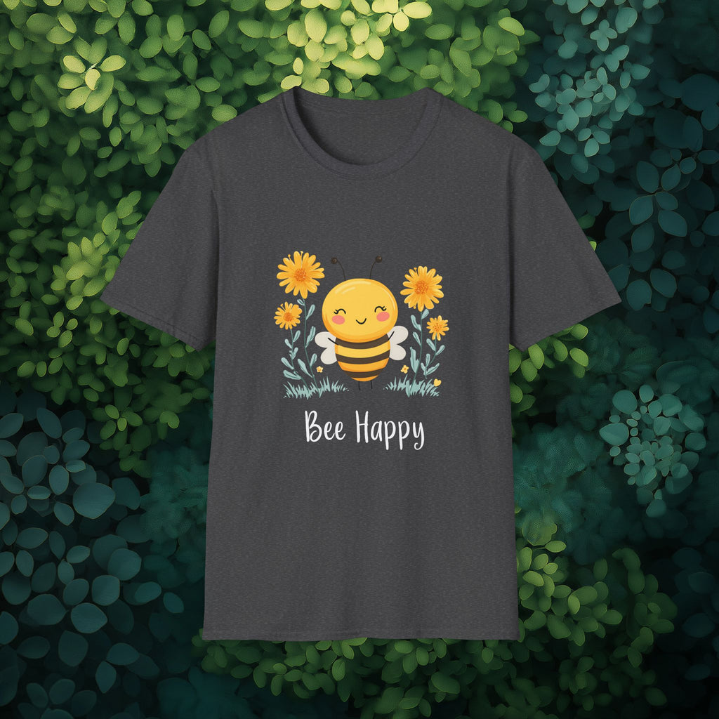 Cartoon Bee Happy Unisex T-Shirt for Gardeners, Nature Lovers, Bee Enthusiasts