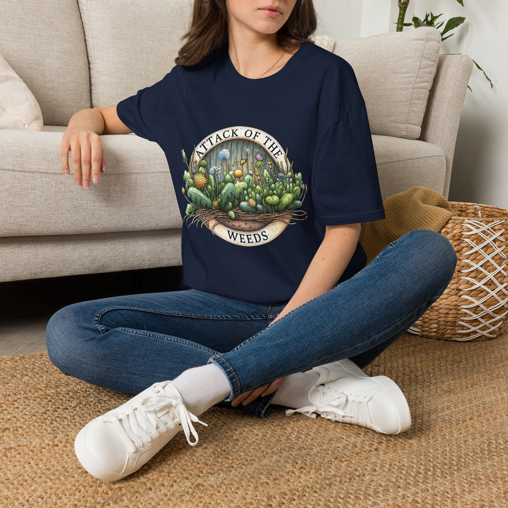 Attack of the Weeds T-Shirt – Retro Gardening Humor Emblem Tee