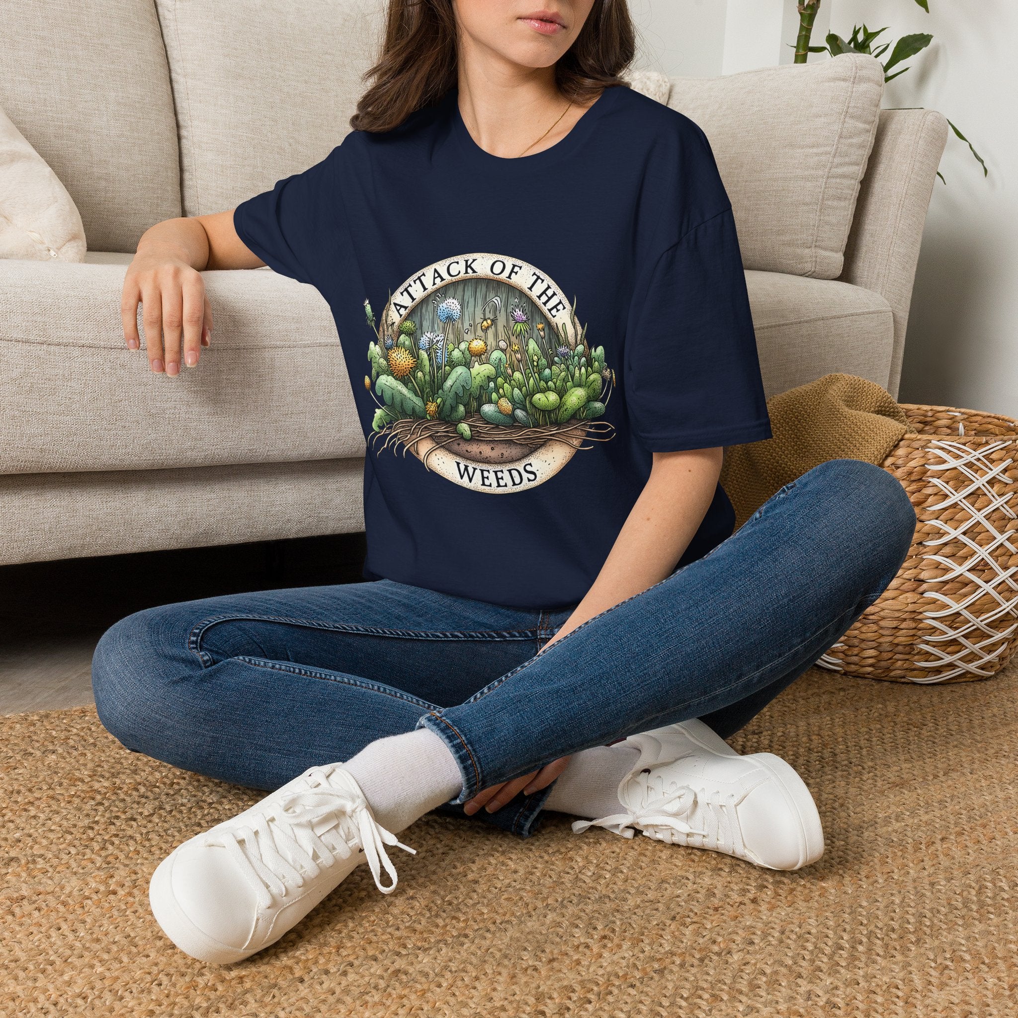 Attack of the Weeds T-Shirt – Retro Gardening Humor Emblem Tee