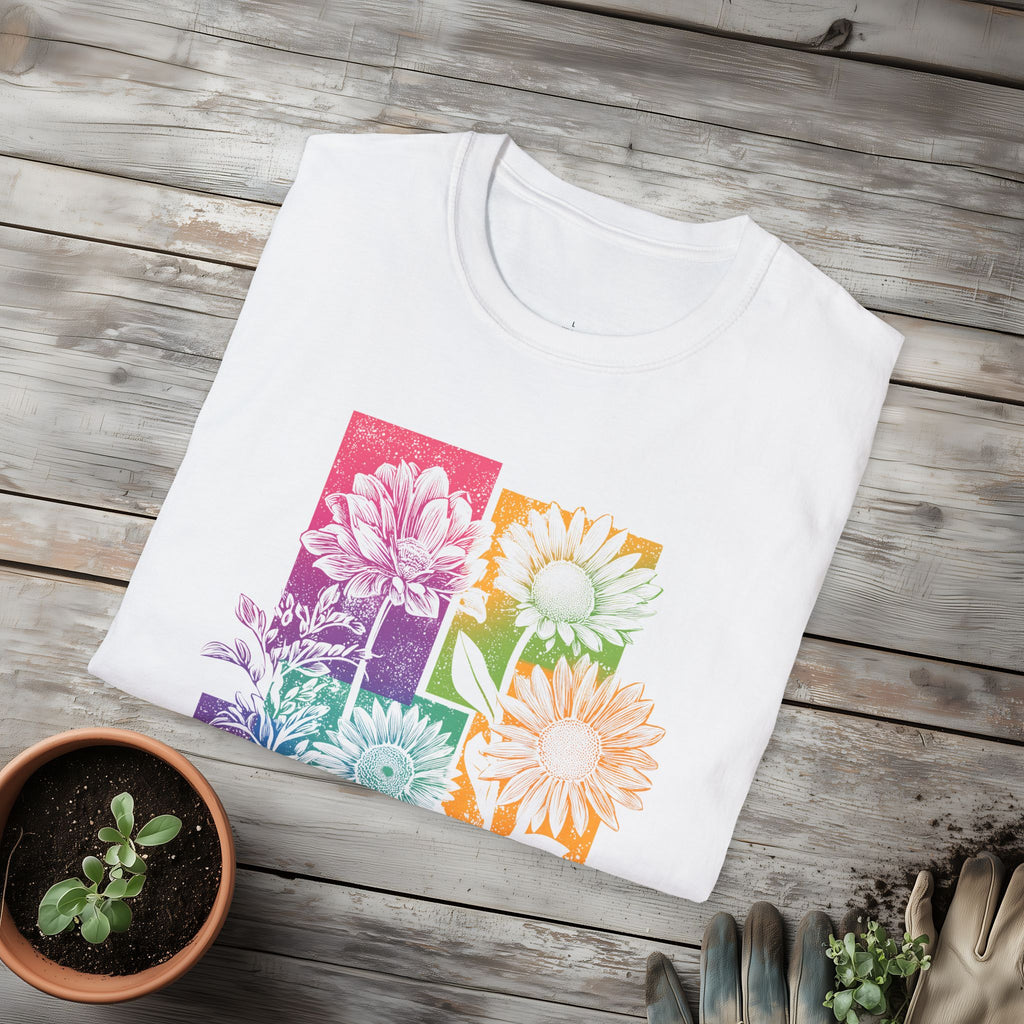 Retro Rainbow Floral Collage T-Shirt